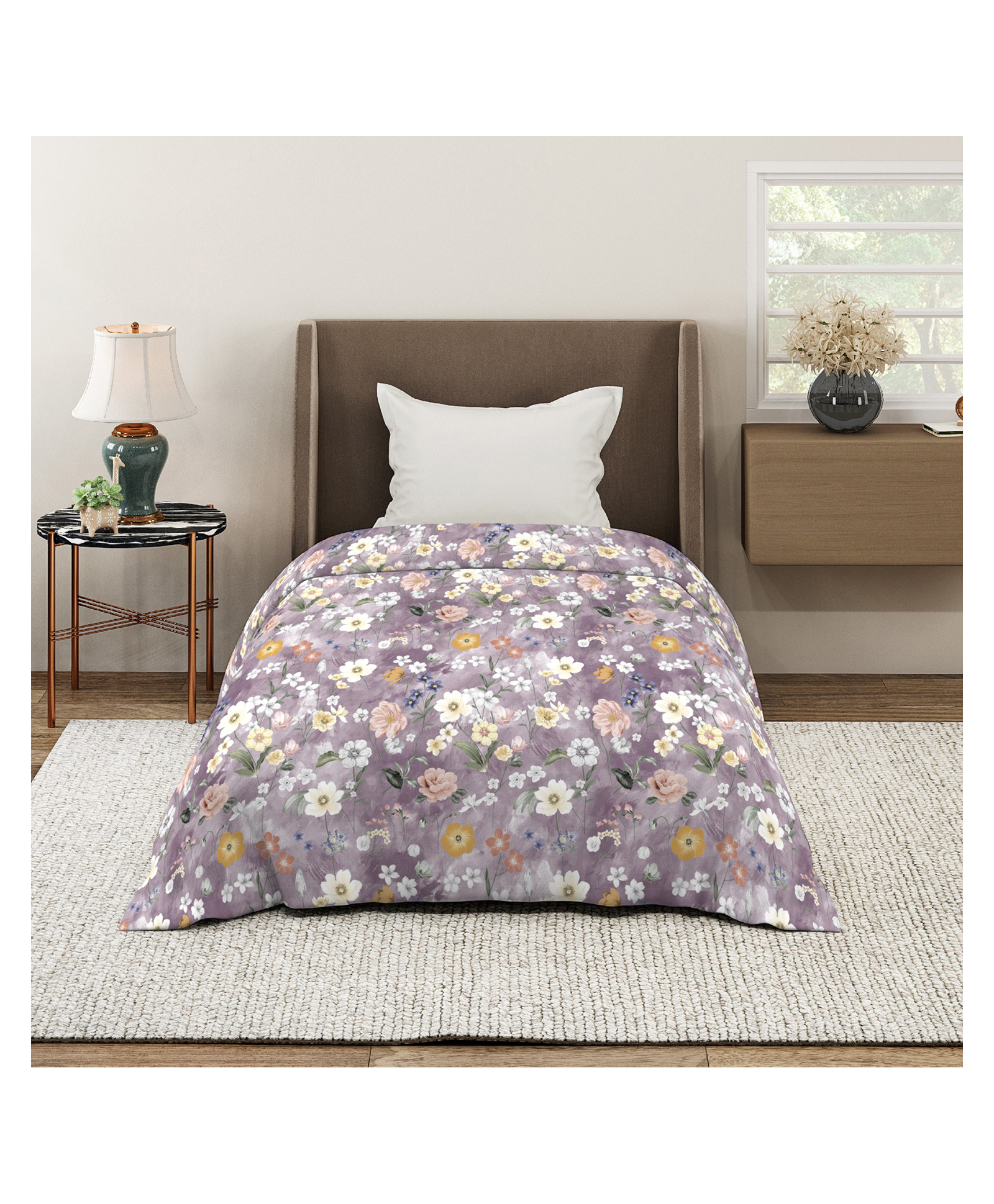 Morado Premium Glace Cotton Single Bed Duvet Cover 60x90 Inches | Ultra Soft, Breathable & Durable Quilt/Razai/Blanket Cover with Zipper Closure & Corner Ties on All Corners, Purple Multi Flower-picture-11
