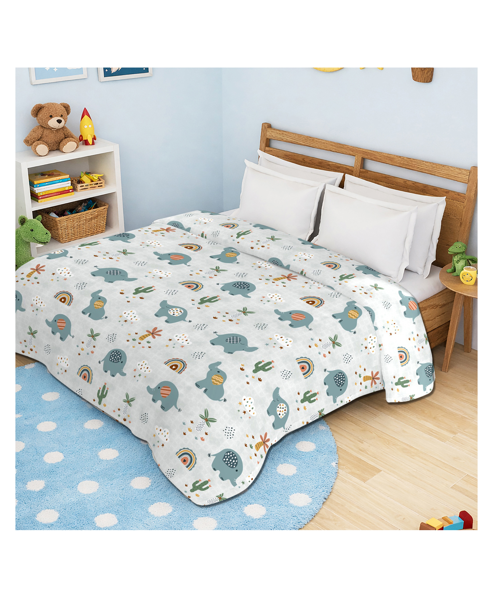 Morado Premium Kids Double Bed Duvet Cover 90x100 Inches | Ultra Soft, Breathable & Durable Quilt/Razai/Blanket Cover with Zipper Closure & Corner Ties, Baby Elephant-image-45