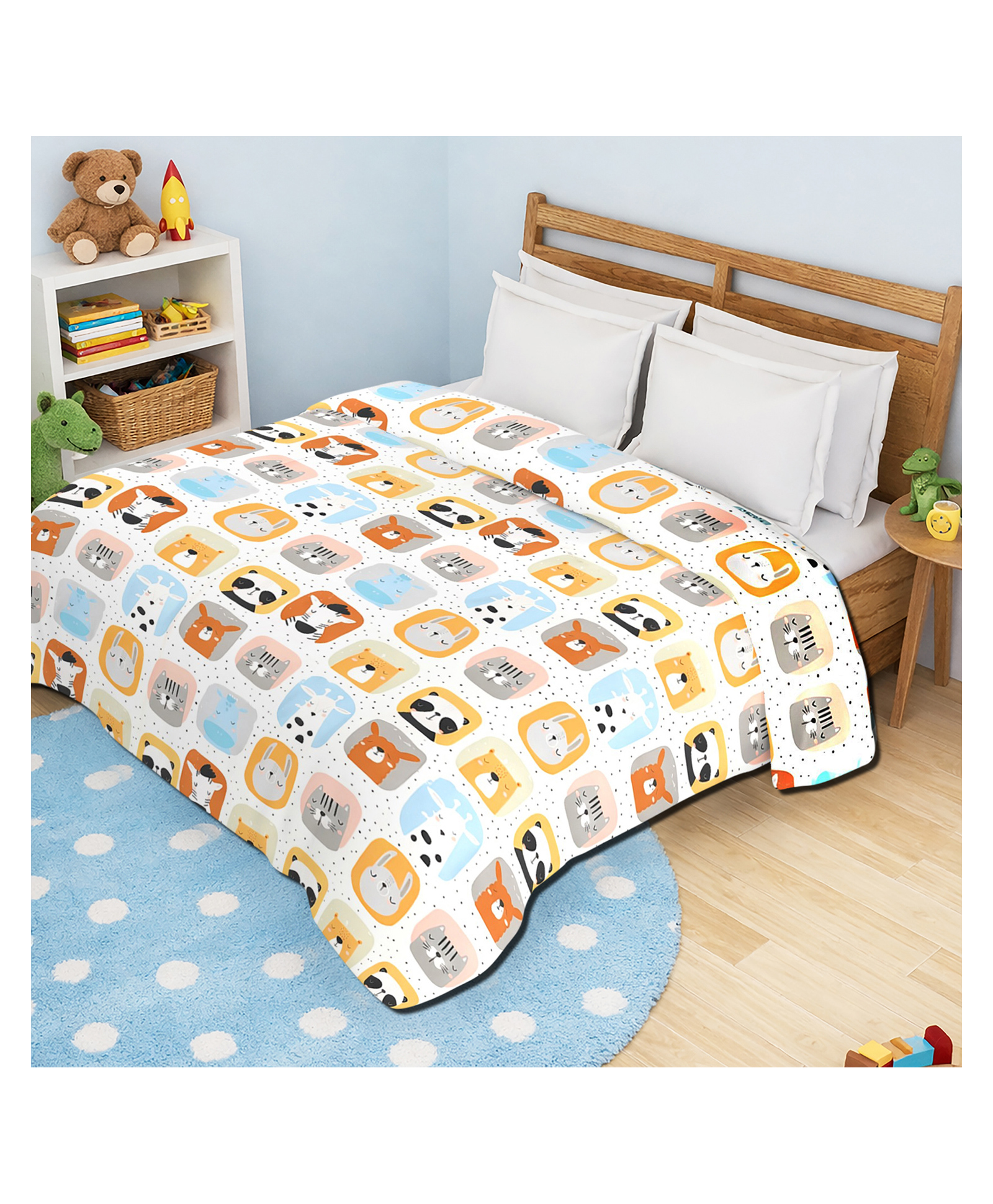 Morado Premium Kids Double Bed Duvet Cover 90x100 Inches | Ultra Soft, Breathable & Durable Quilt/Razai/Blanket Cover with Zipper Closure & Corner Ties, White Cat-picture-20