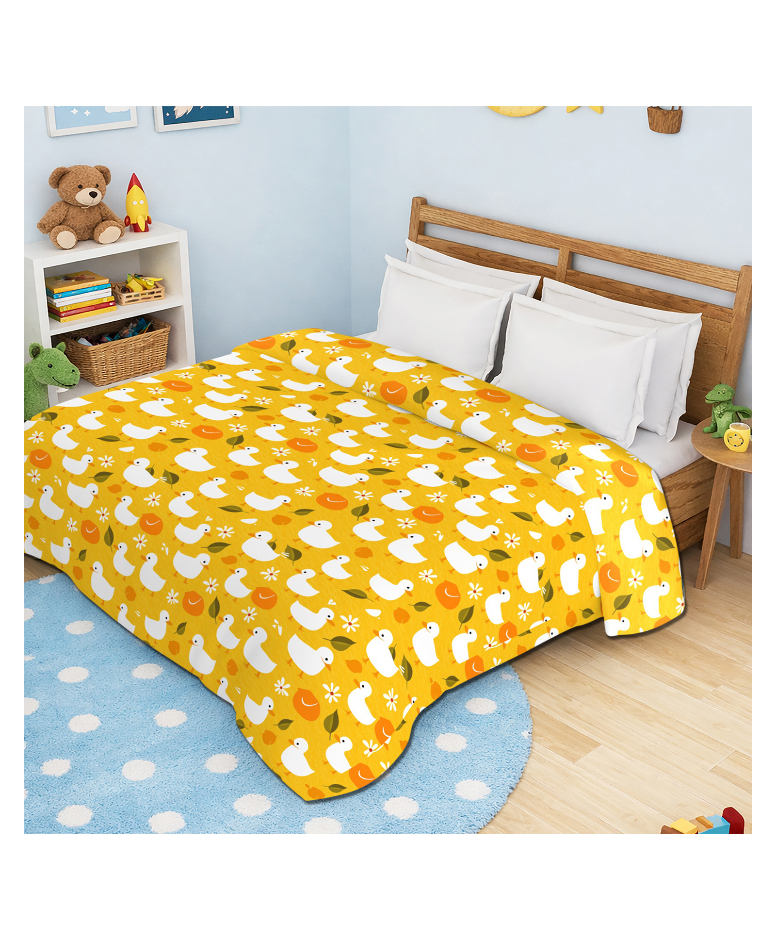 Morado Premium Kids Double Bed Duvet Cover 90x100 Inches | Ultra Soft, Breathable & Durable Quilt/Razai/Blanket Cover with Zipper Closure & Corner Ties, Yellow Duck-image-41