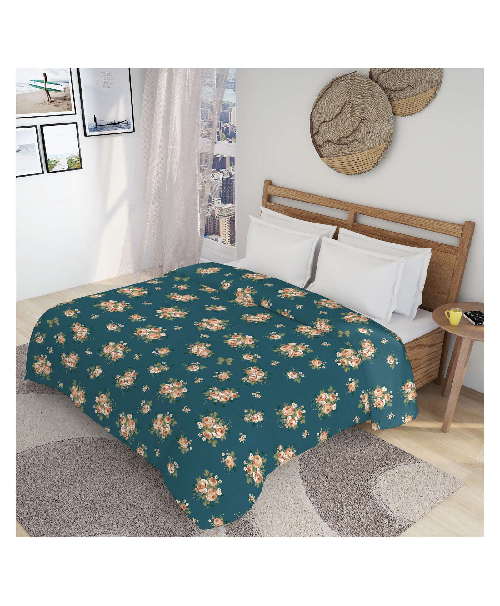 Morado Premium Glace Cotton Double Bed Duvet Cover 90x100 Inches | Ultra Soft, Breathable & Durable Quilt/Razai/Blanket Cover with Smooth Zipper Closure & Corner Ties on All Corners | Teal Roses-image-37