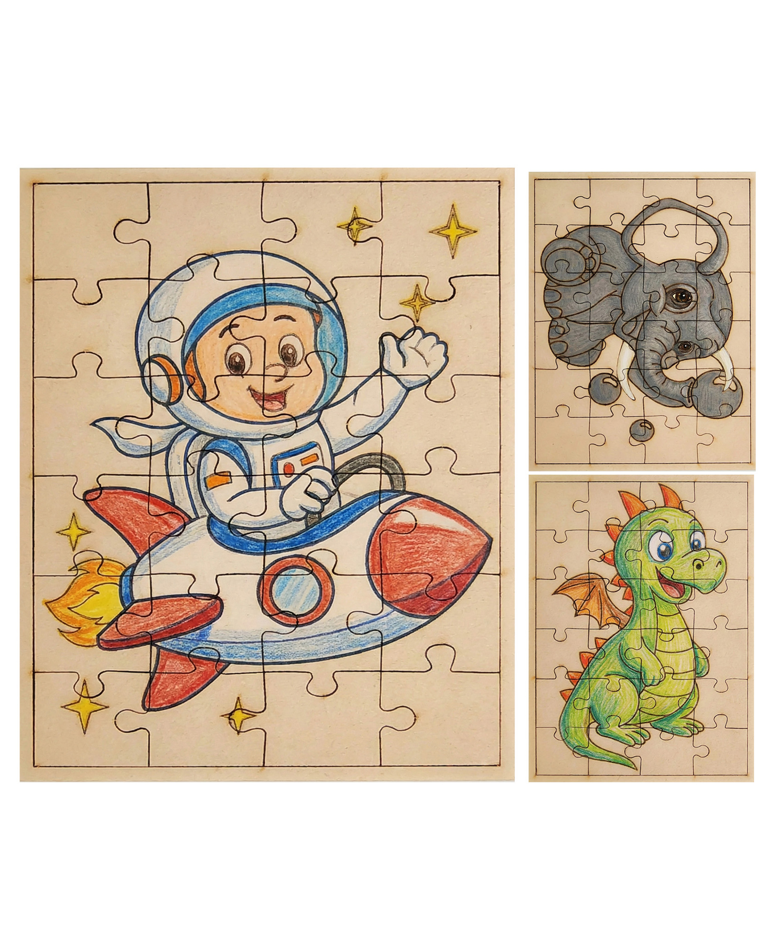 Fiddlys DIY Color Fill Wooden Jigsaw Puzzle Set for Kids (Age 4+) | 3-in-1 Paint-Your-Own Puzzle Collection | 24 Pieces Each Puzzle | Educational Toy (Space & Safari)-picture-14