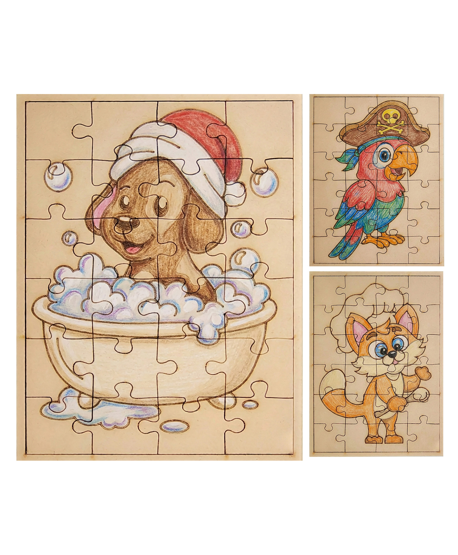 Fiddlys DIY Color Fill Wooden Jigsaw Puzzle Set for Kids (Age 4+) | 3-in-1 Paint-Your-Own Puzzle Collection | 24 Pieces Each Puzzle | Educational Toy (Cute & Fun Animals)-picture-19