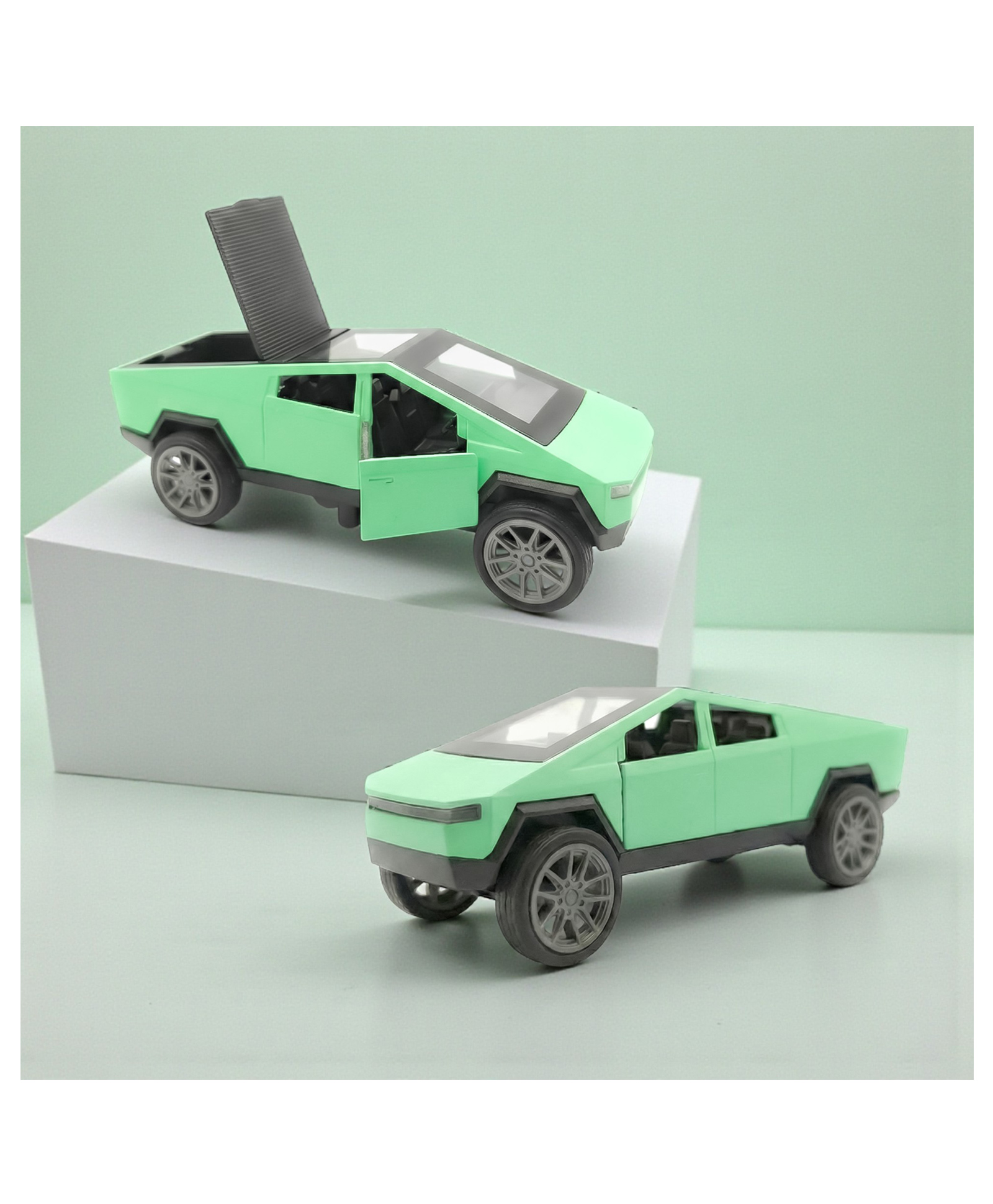 The Flyers Bay 1:32 Scale Die-Cast Metal Futuristic Pickup Truck Toy with Lights, Sounds, and Pull-Back Action Kids Gift 2 3 4 5 6 Years Girls Boys (Tesla Cybertruck Green)-image-38