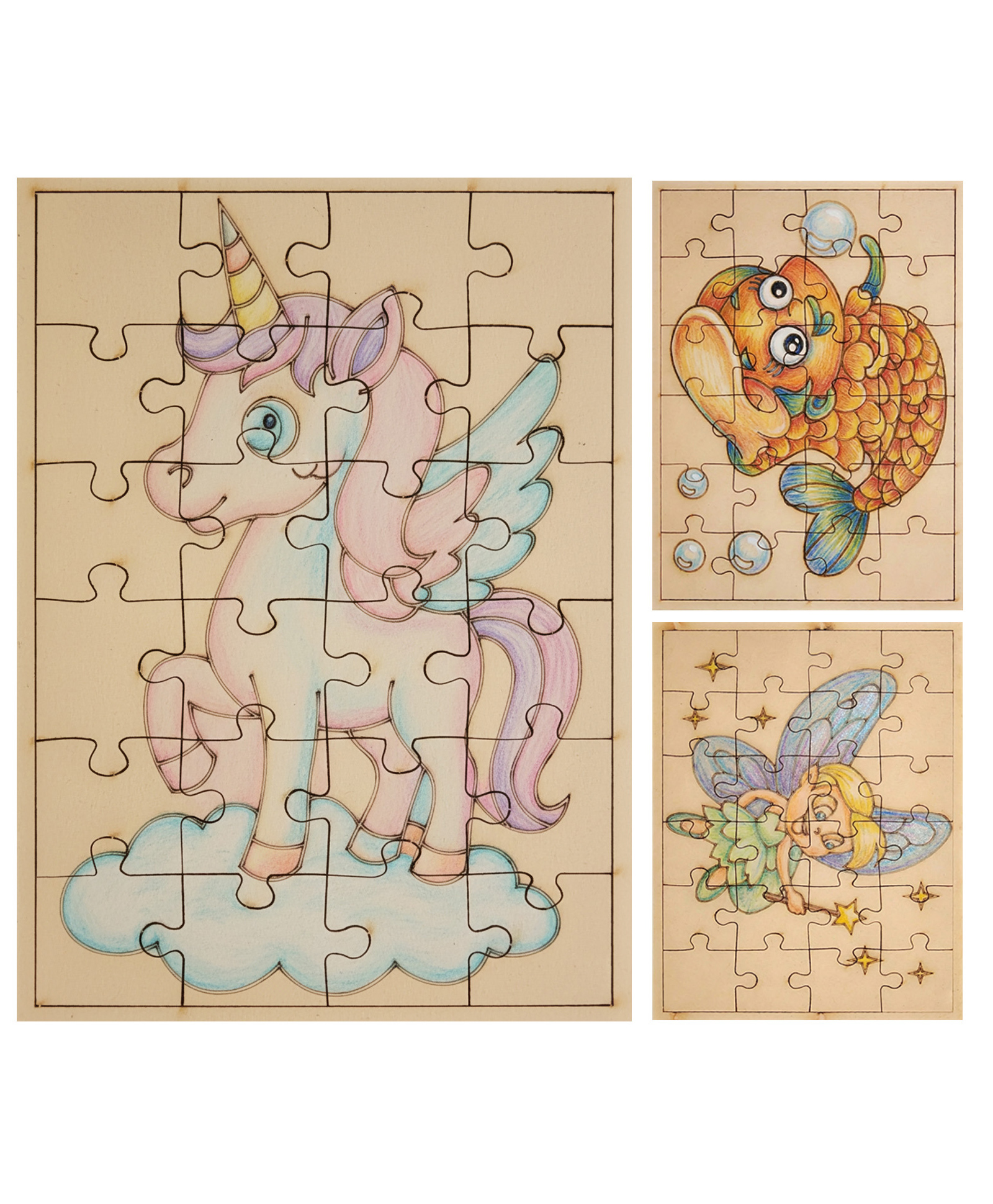 Fiddlys DIY Color Fill Wooden Jigsaw Puzzle Set for Kids (Age 4+) | 3-in-1 Paint-Your-Own Puzzle Collection | 24 Pieces Each Puzzle | Educational Toy (Fantasy Heroes)-picture-24