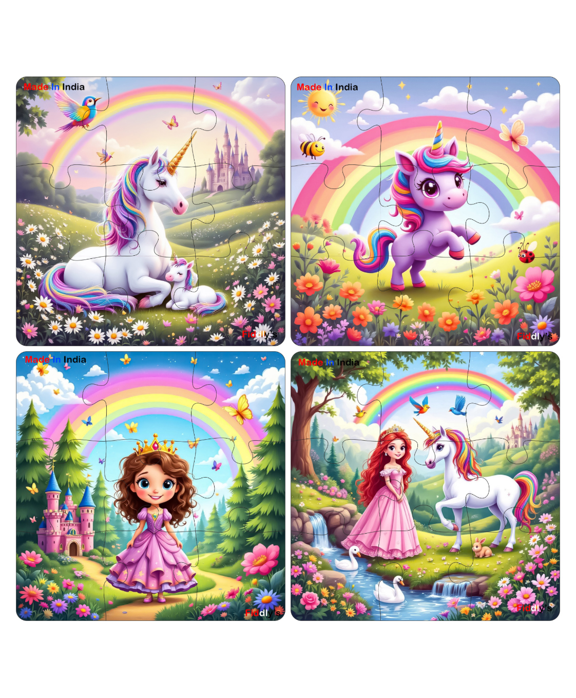 Fiddlys Single Layered Wooden Jigsaw Puzzle Games for Children & Kids - 9 Pieces Age 3 4 5 6 Years Old Girls & Boys Animals Jigsaw Puzzle (Pack of 4 Unicorn & Princess)-picture-14