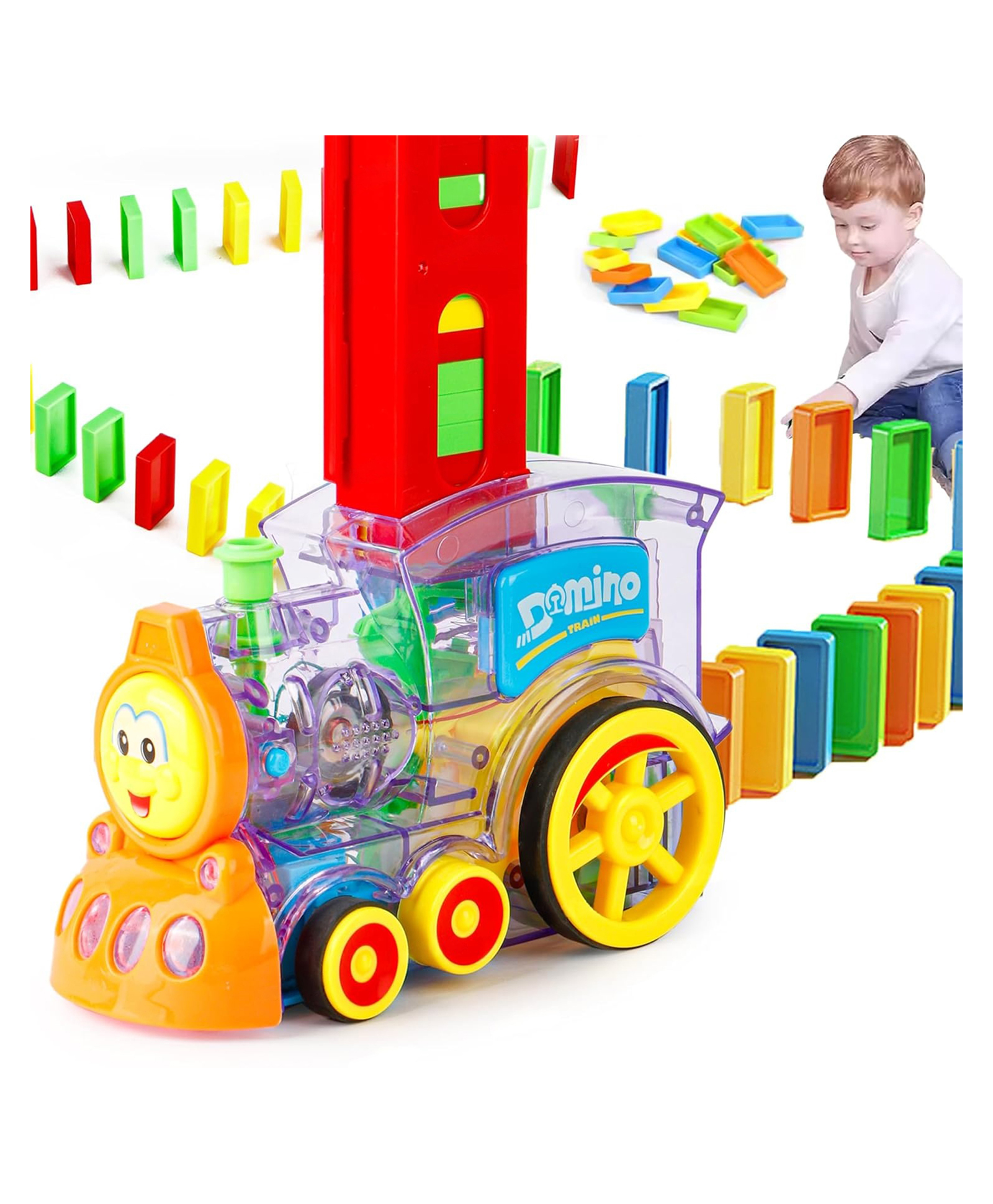 The Flyers Bay Domino Train Toy, 40 Pieces Domino Blocks Set for Kids Educational Game Play Set with Light & Sound Stacking Toy Block Set for 3-7 Year Old Toys for Boys Girls (Battery Not Included)-image-18