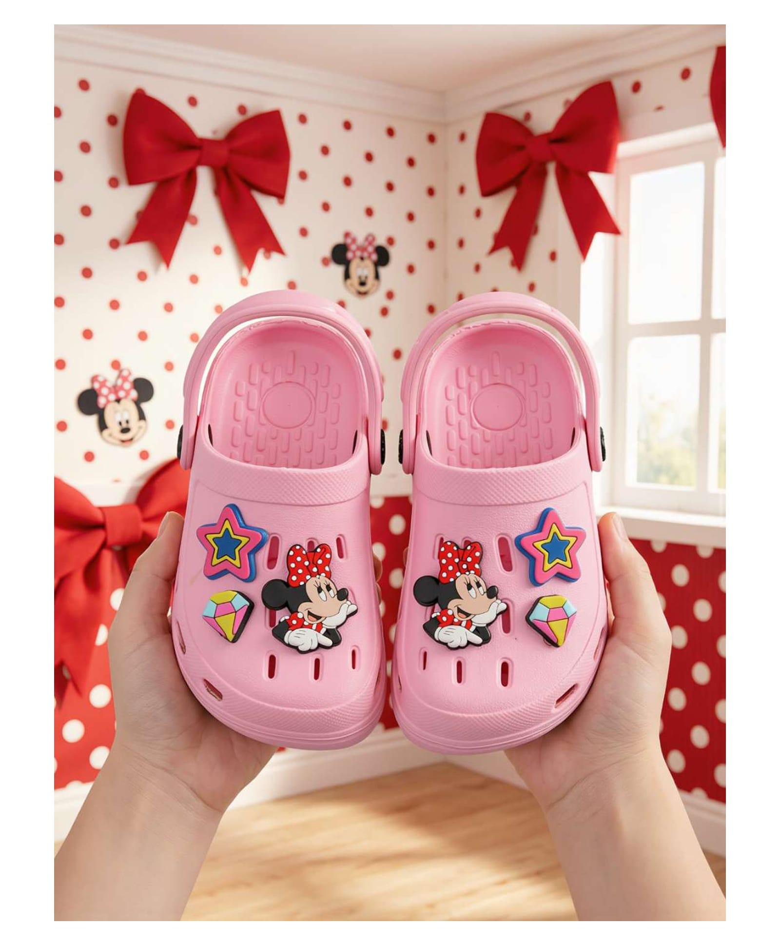 Yellow Bee Mickey & Friends Featuring Minnie Mouse Applique Detailed Perforated Slingback Clogs - Pink-picture-24