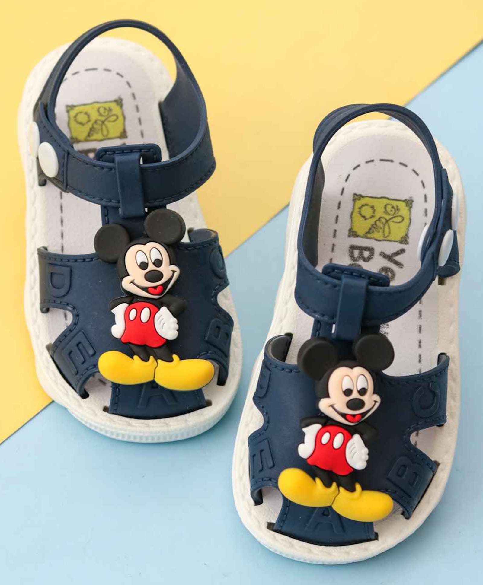 Yellow Bee Disney Featuring Mickey Mouse Applique Detailed Button Closure Sandals - Navy Blue-picture-21