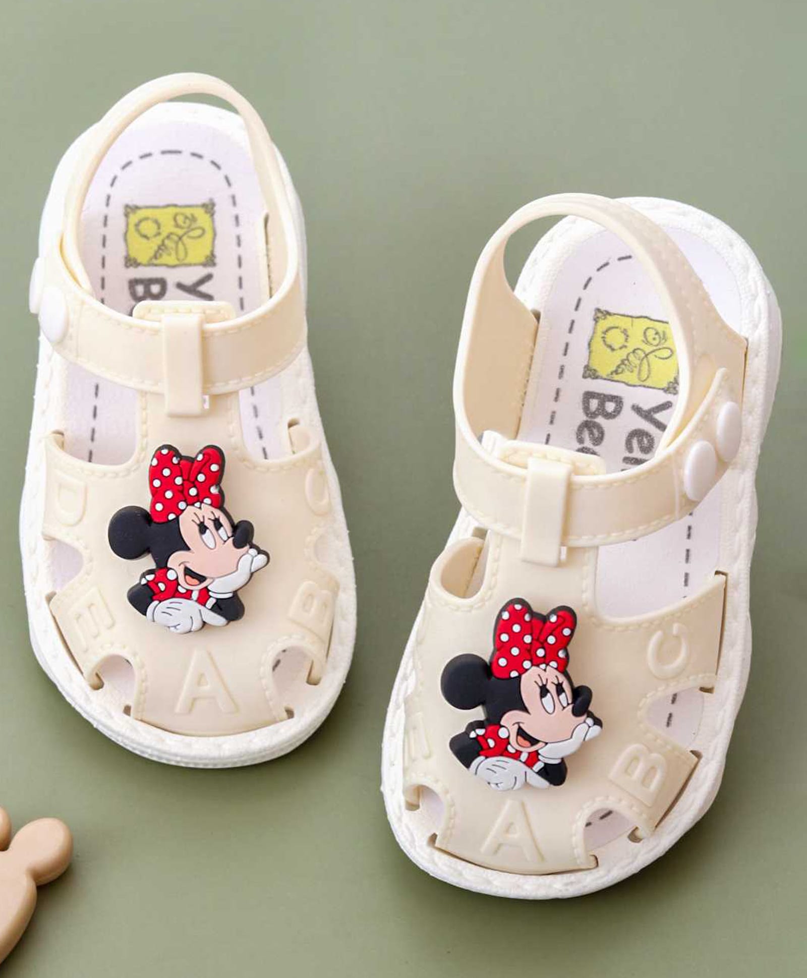 Yellow Bee Mickey & Friends Featuring Minnie Mouse Applique Detailed Button Closure Sandals - Beige-picture-26