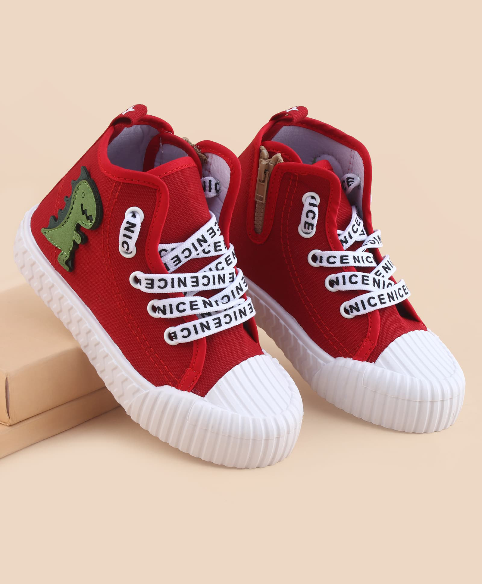 Cute Walk by Babyhug Lace Up Closure Casual Shoes With Dino Applique - Red-image-43