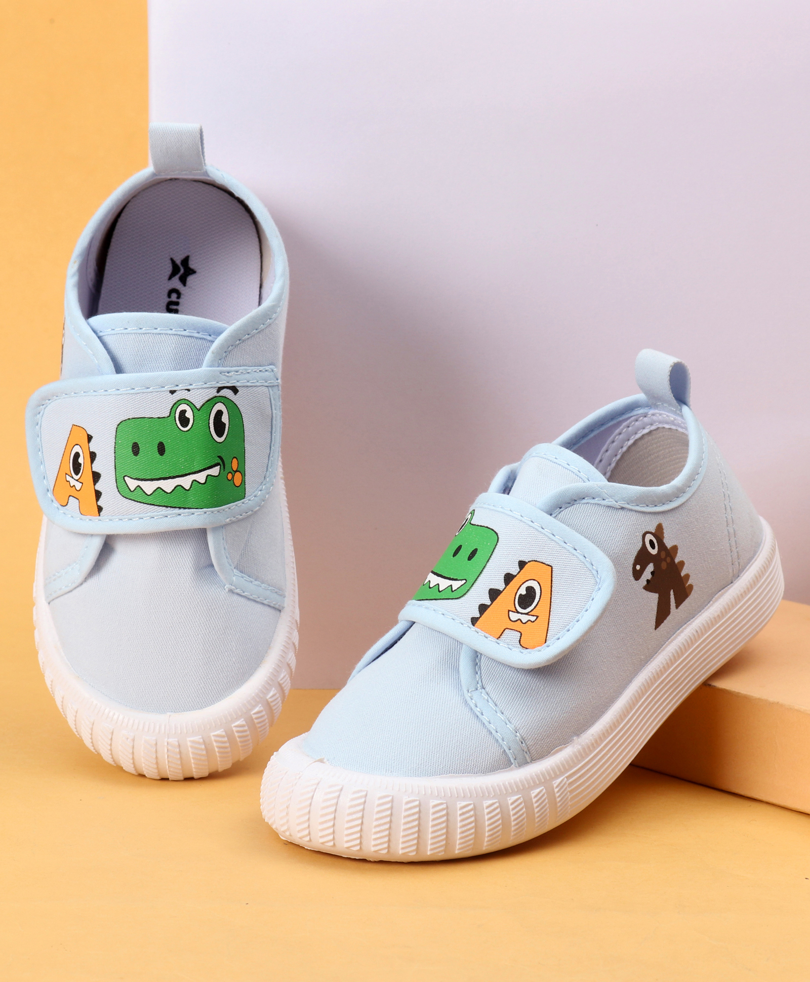 cute walk by babyhug velcro closure dino printed casual shoes - blue