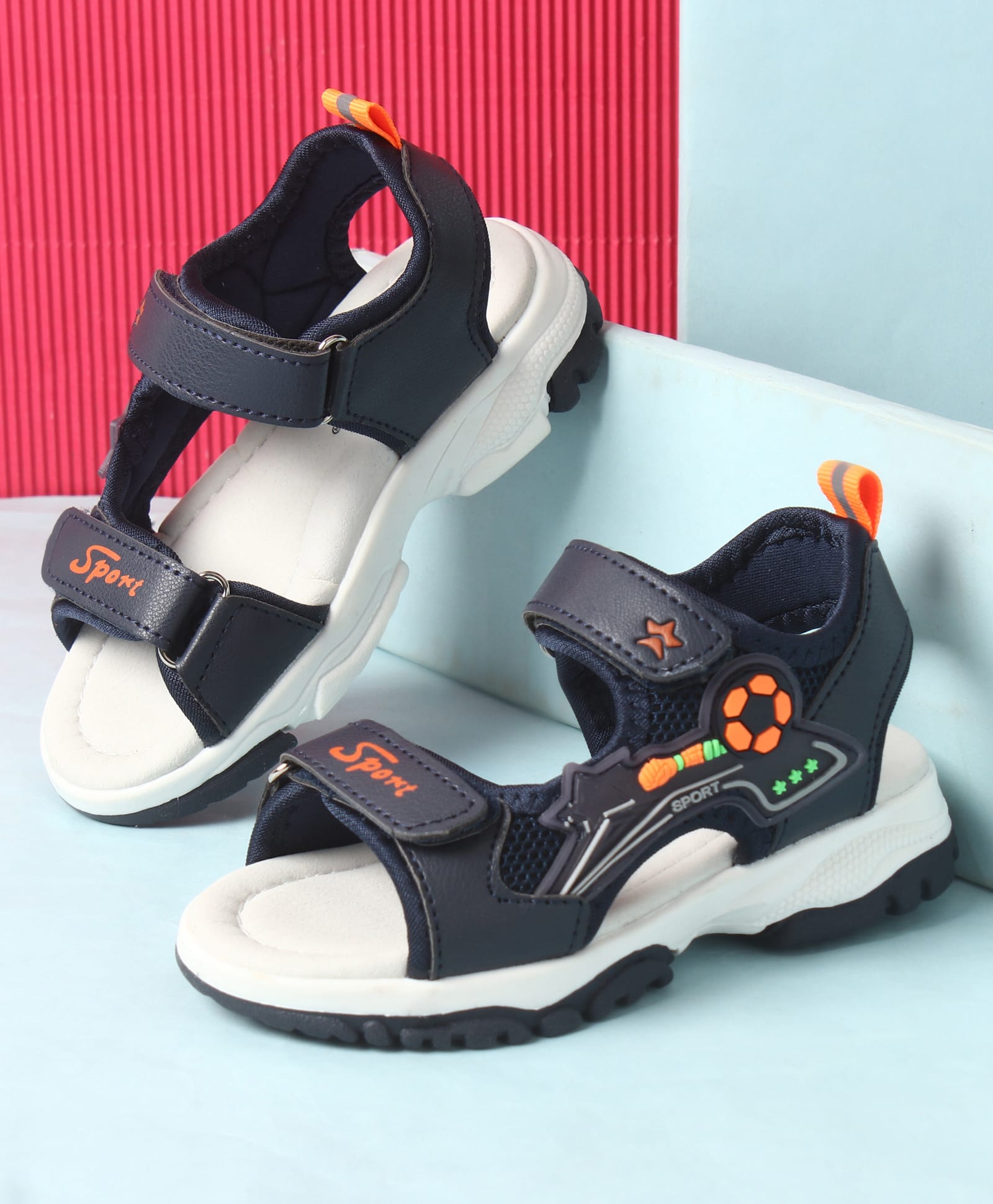 Cute Walk by Babyhug Velcro Closure Sandals with Football Applique - Navy Blue-picture-13