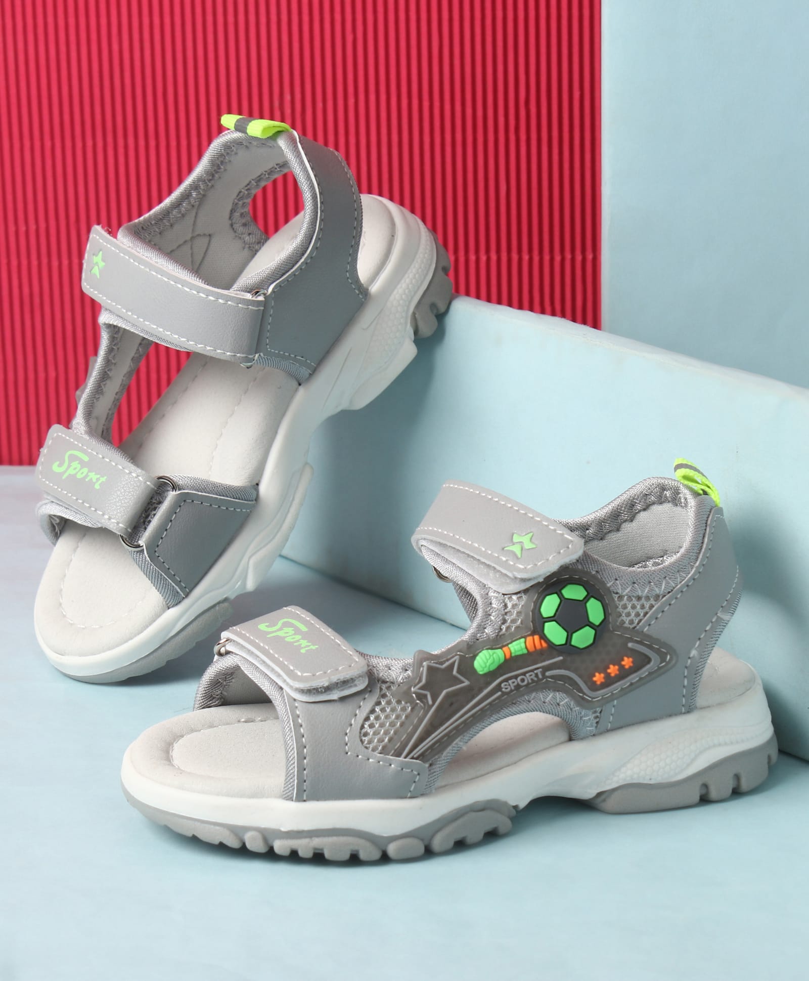 Cute Walk by Babyhug Velcro Closure Sandals with Football Applique - Grey-picture-28