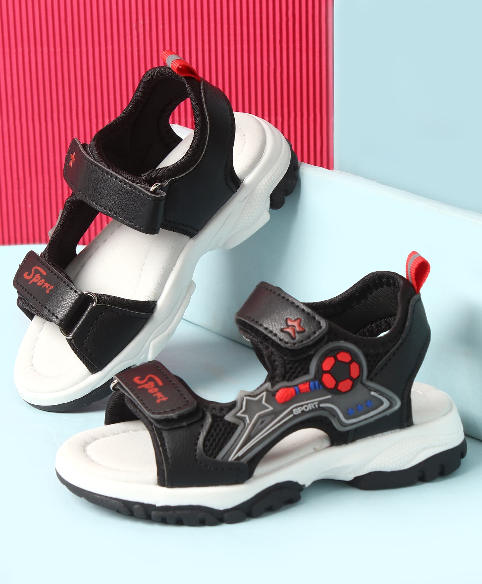 Cute Walk by Babyhug Velcro Closure Sandals with Football Applique - Black-picture-22