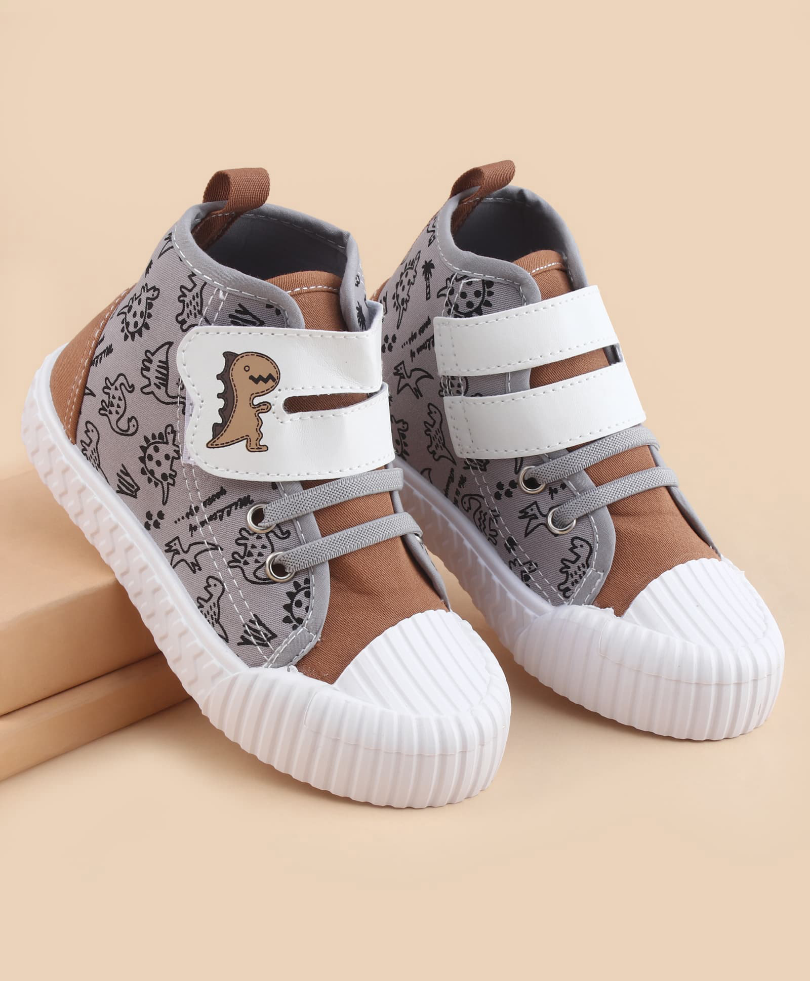 Cute Walk by Babyhug Velcro Closure Casual Shoes With Dino Print - Brown & Grey-picture-19