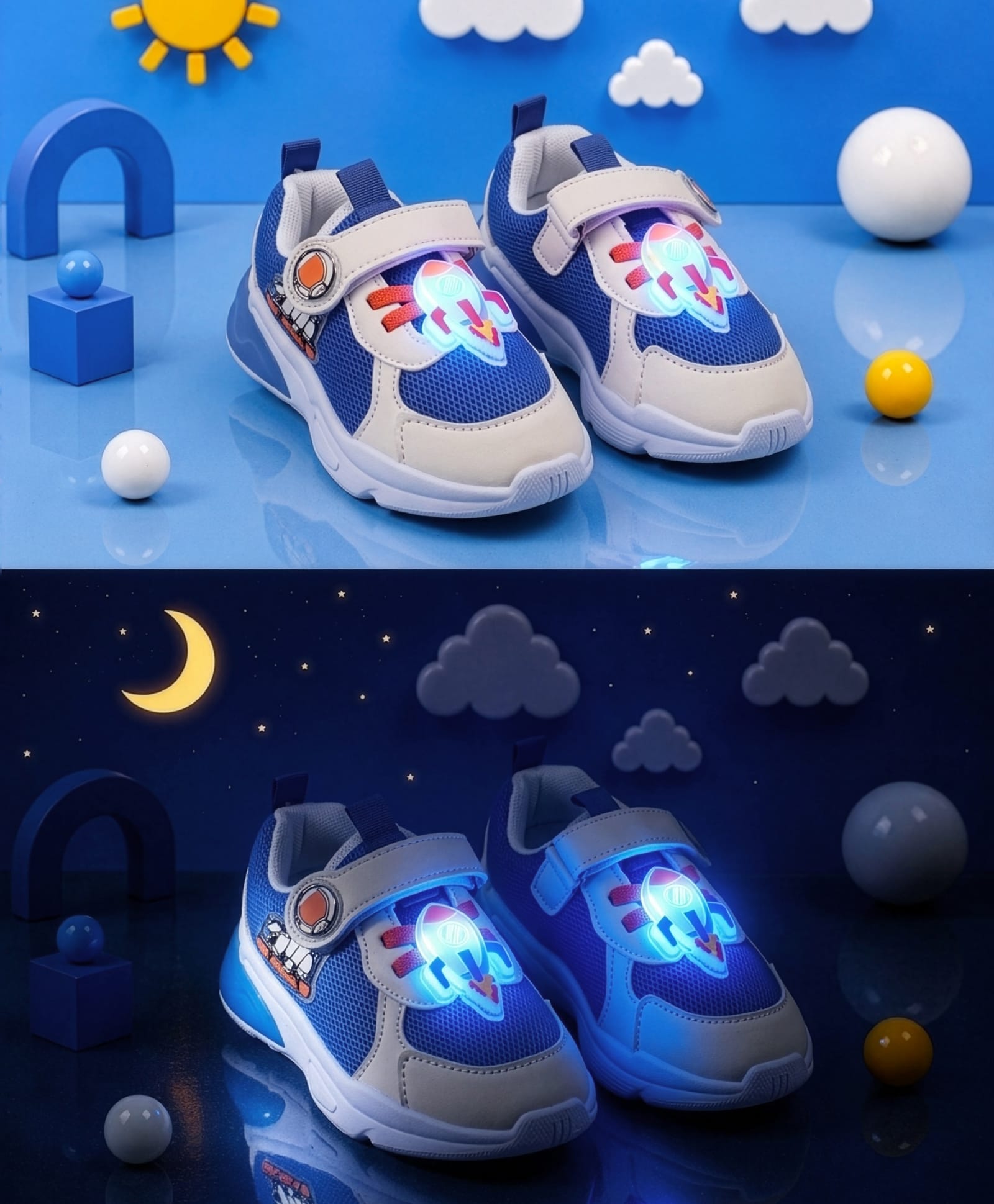 Cute Walk by Babyhug Velcro Closure Sneaker Shoes With Rocket Applique - Blue-image-32