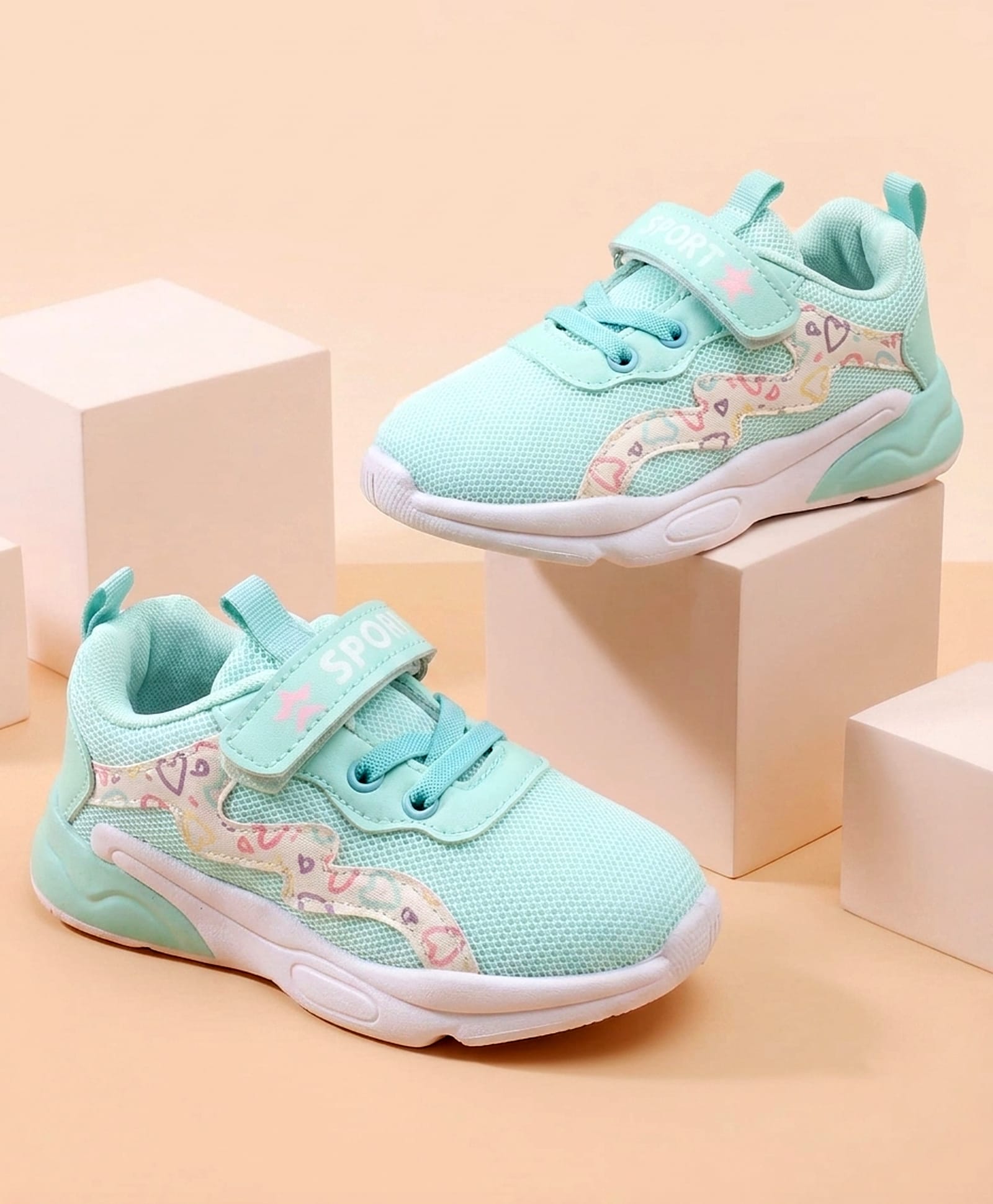 Cute Walk by Babyhug Velcro Closure Hearts Printed Sneaker Shoes - Sea Green-picture-23