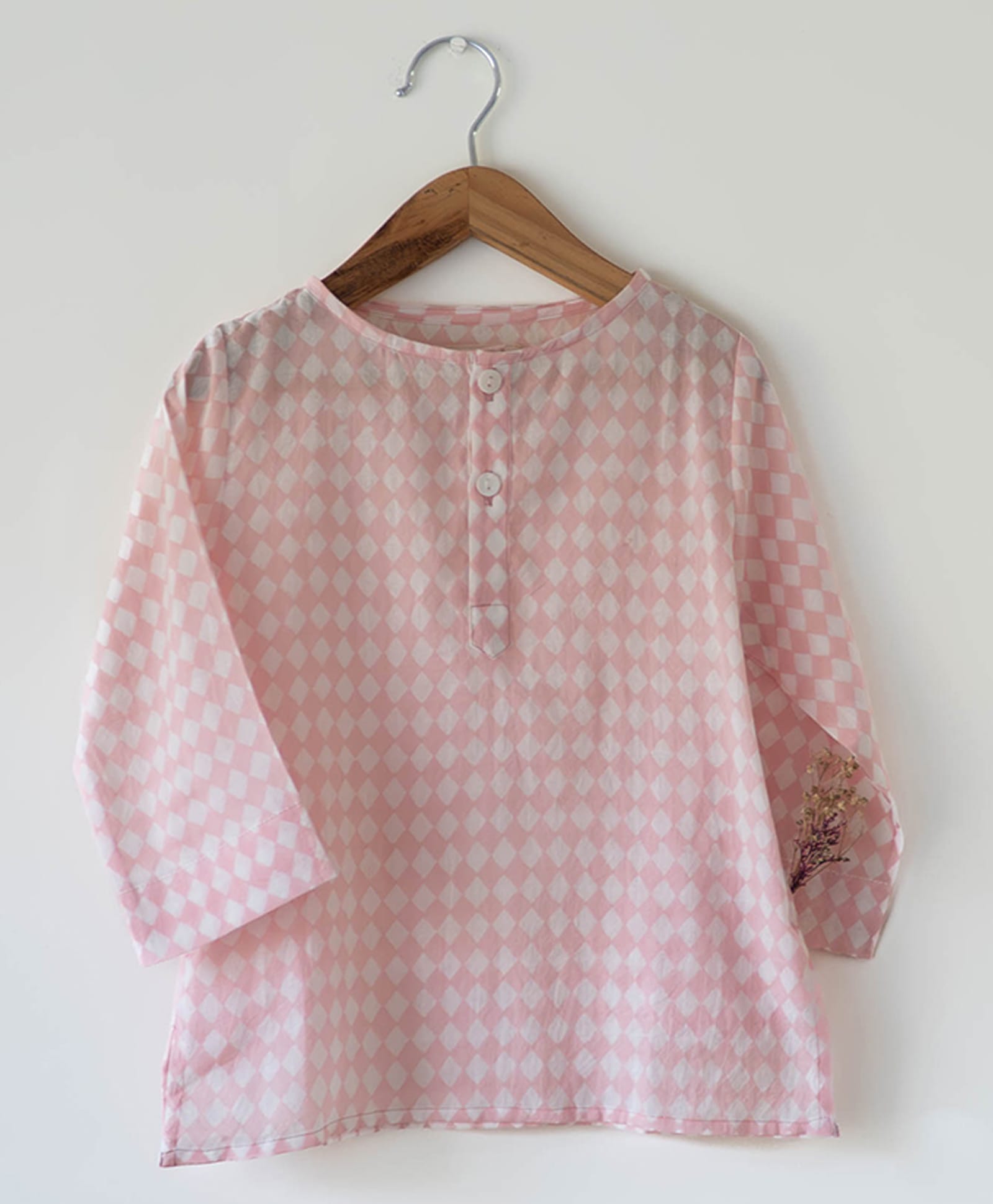 Love the World Today Cotton Woven Full Sleeves Checkered Kurta Style Shirt - Light Pink-image-48