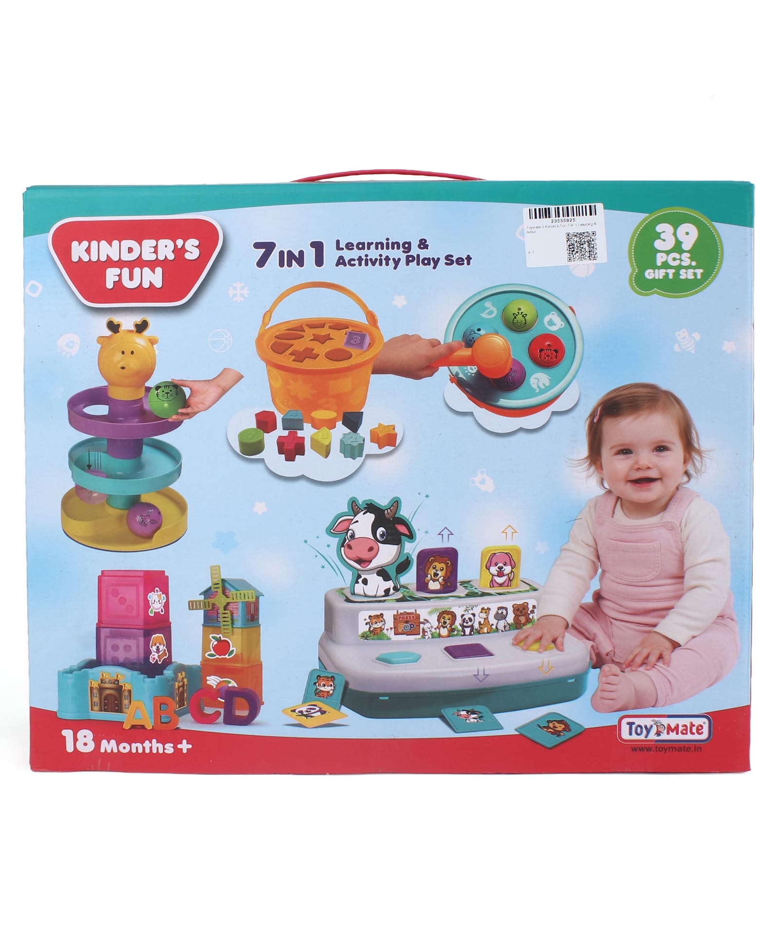 TOYMATE Kinder's Fun 7-in-1 Learning & Activity Play Set for Toddlers | 39-Piece Educational Toy Set with Shape Sorter, Ball Drop & Stacking Blocks - Multicolor-picture-8