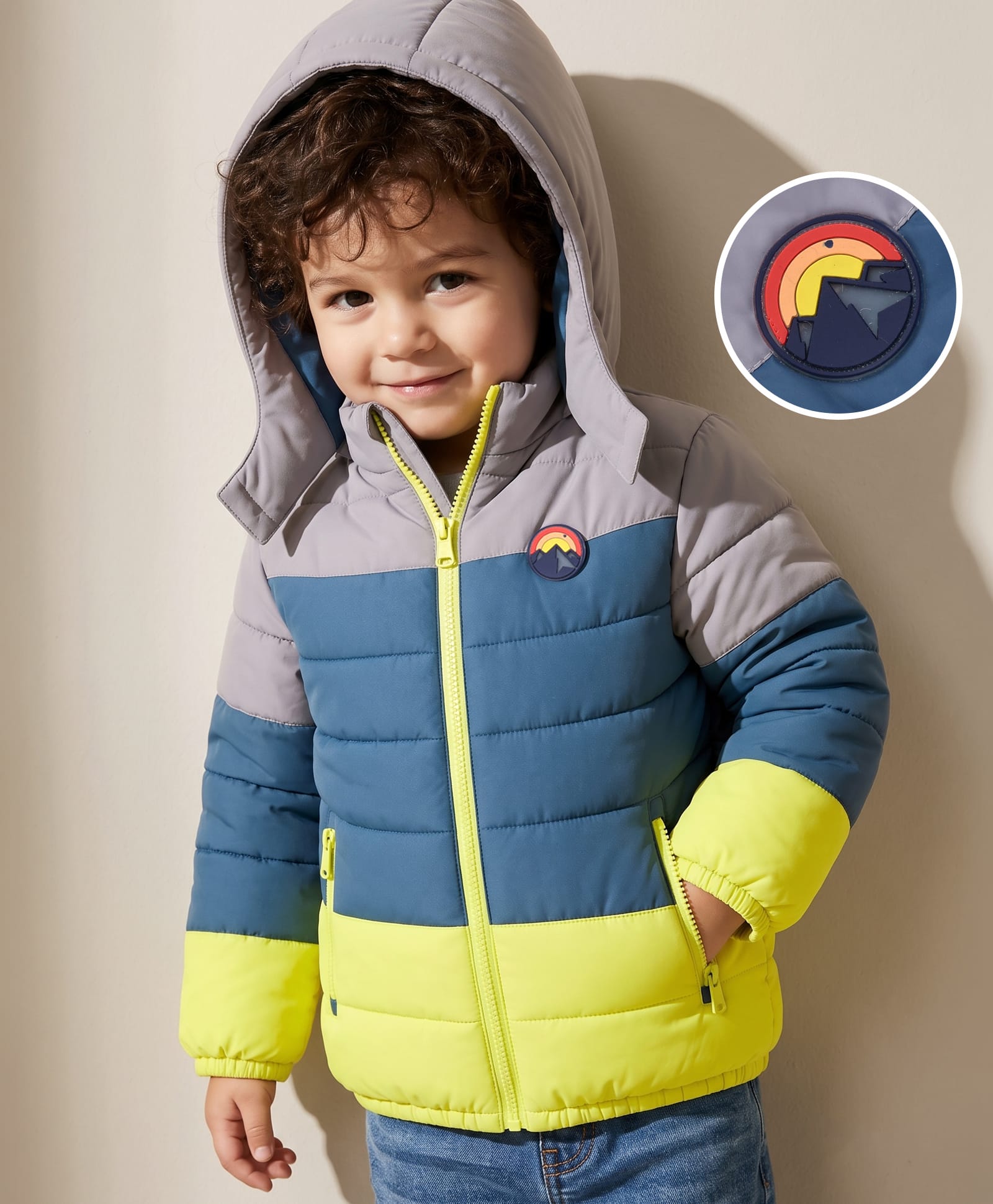Babyhug Woven Winter Jacket with Full Sleeves and Mountain Patch - Grey-picture-13