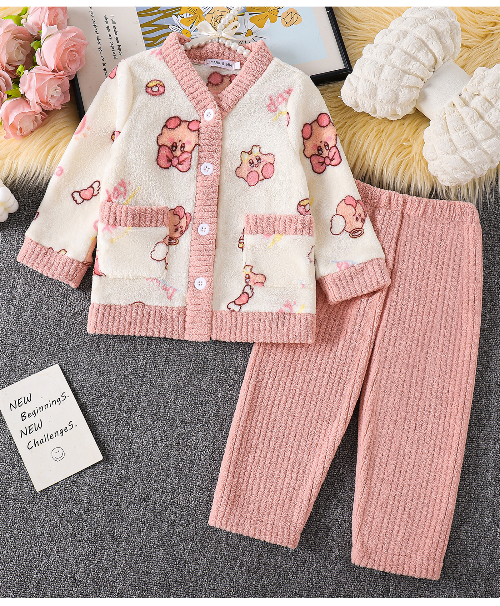 Mark & Mia Full Sleeves Shirt & Pyjama Winter Wear Night Suit with Animal Print - Pink-image-16