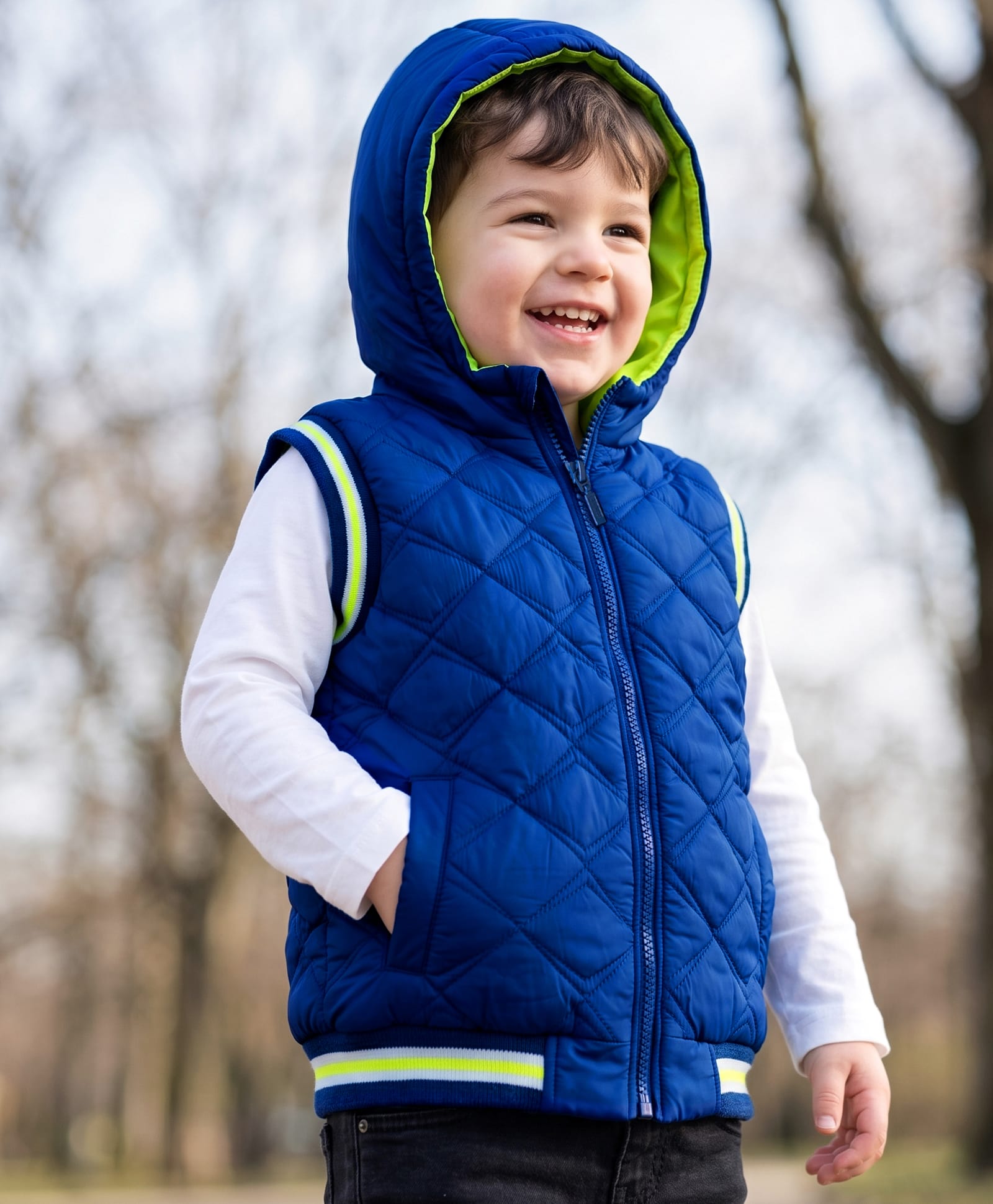 Babyhug Woven Sleeveless Hooded Padded Solid Colour Jacket - Royal Blue-picture-24