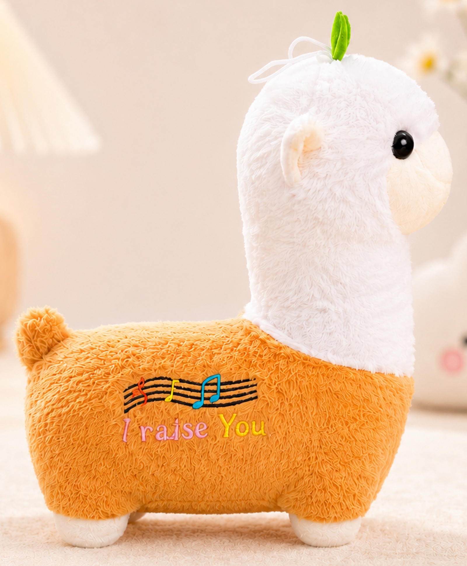 LITTLE HUNK 25cm Cute Alpaca Plush Toy, orange and White, Soft Stuffed Animal with Music Notes Embroidery, Gift for Kids-image-43
