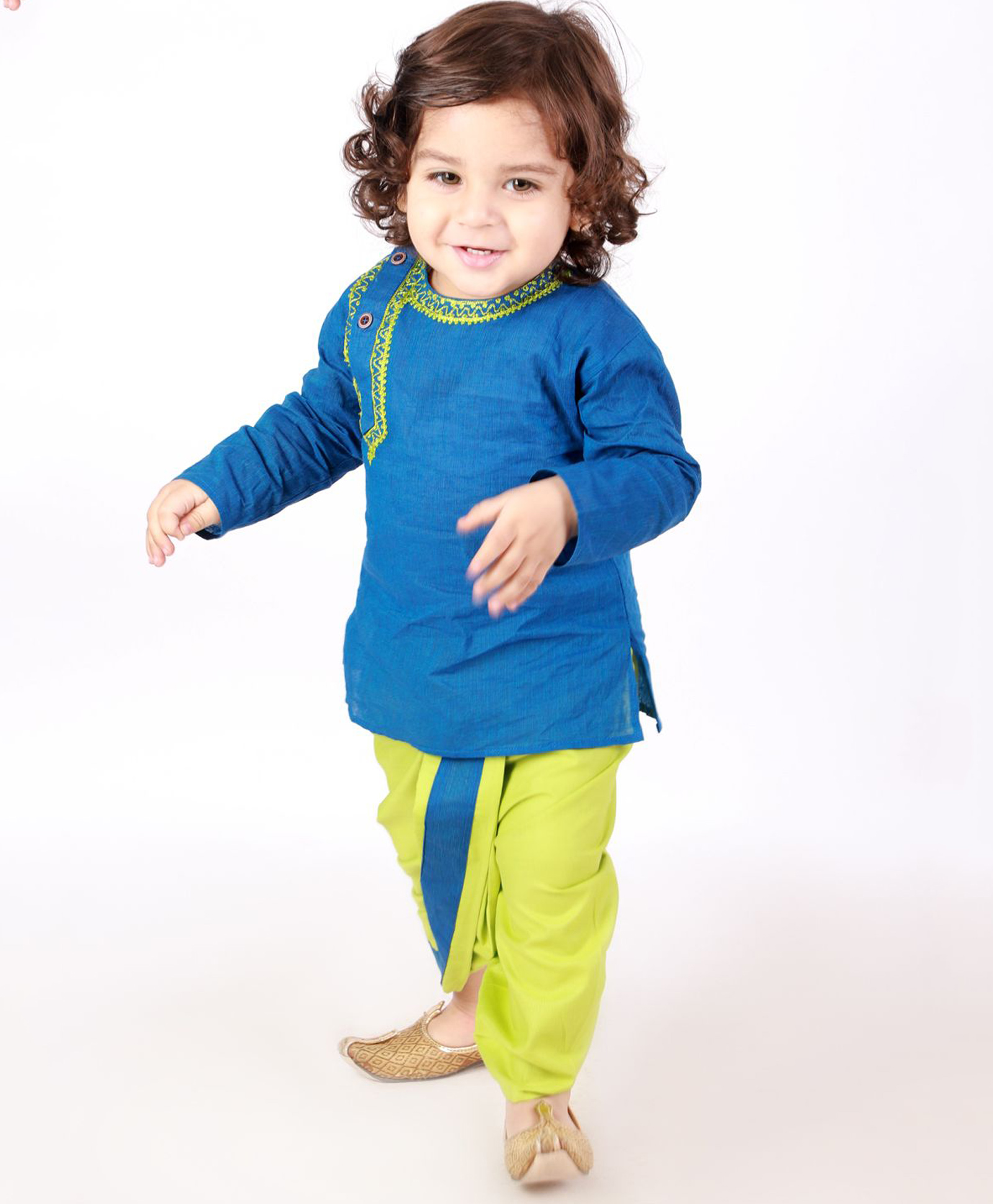 KID1 Cotton Woven Full Sleeves Embroidered Detail Kurta With Dhoti - Blue-picture-19