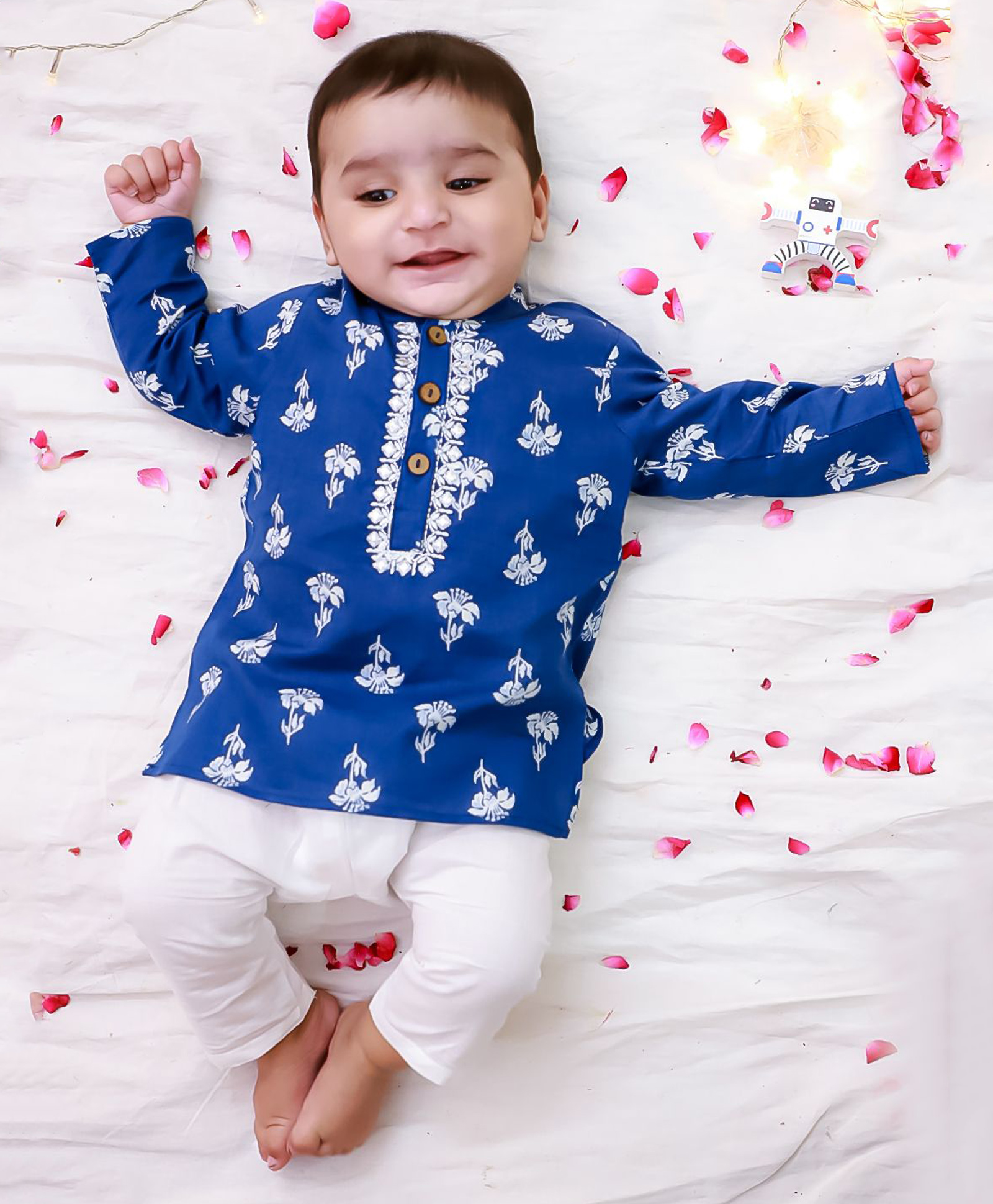 KID1 Cotton Woven Full Sleeves Floral Printed Kurta Pajama Set - Blue-picture-31