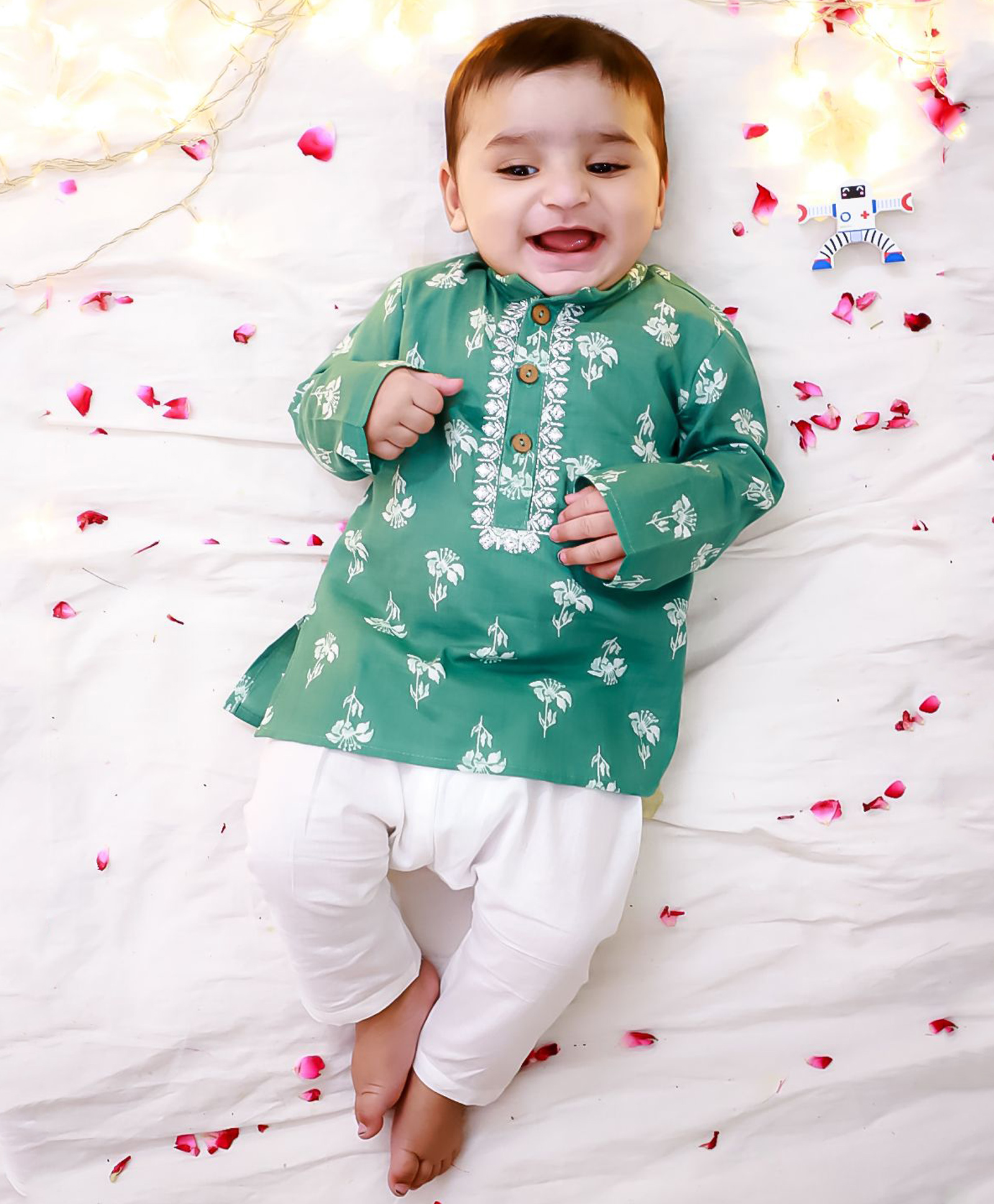 KID1 Cotton Woven Full Sleeves Floral Printed Kurta Pajama Set - Mint Green-picture-33