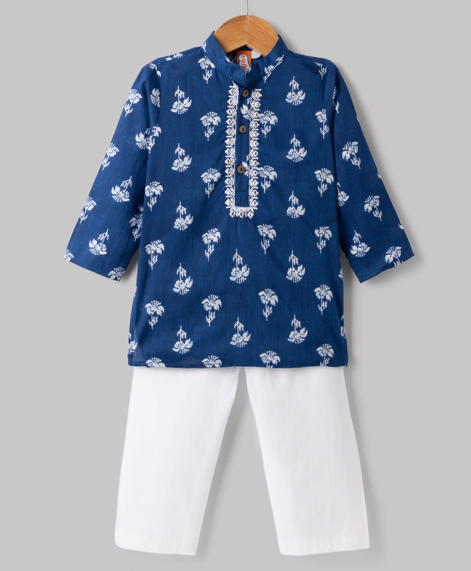 KID1 Cotton Woven Full Sleeves Floral Printed Kurta Pajama Set - Blue-picture-28