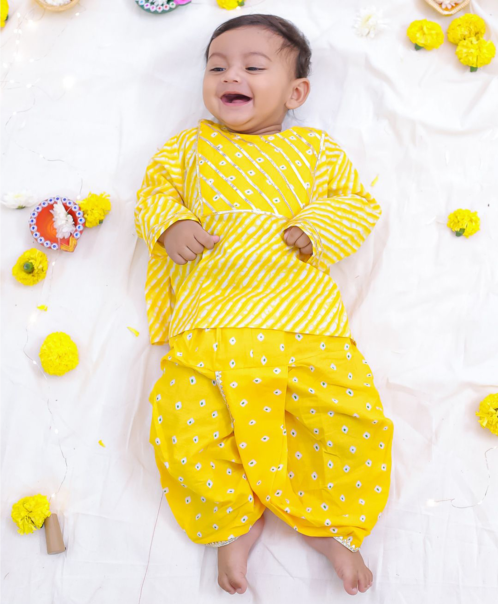 KID1 Cotton Full Sleeves Printed Bela Kurta with Dhoti - Yellow-image-22