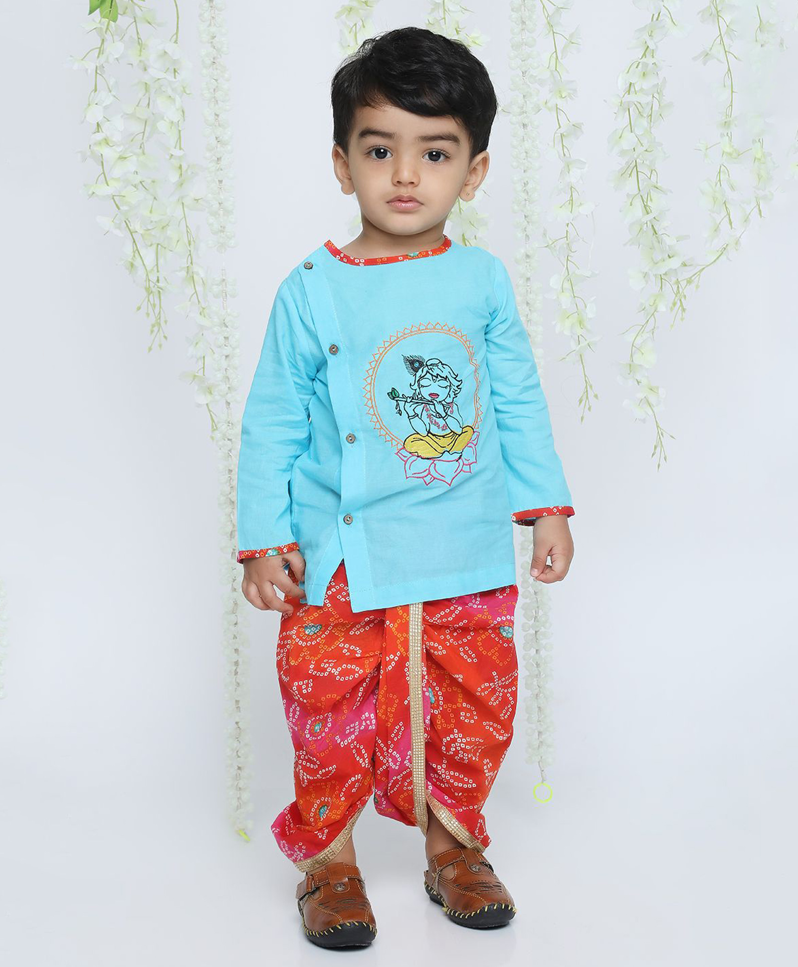 KID1 Cotton Full Sleeves Embroidered Mayur Krishna Dress- Blue-picture-17