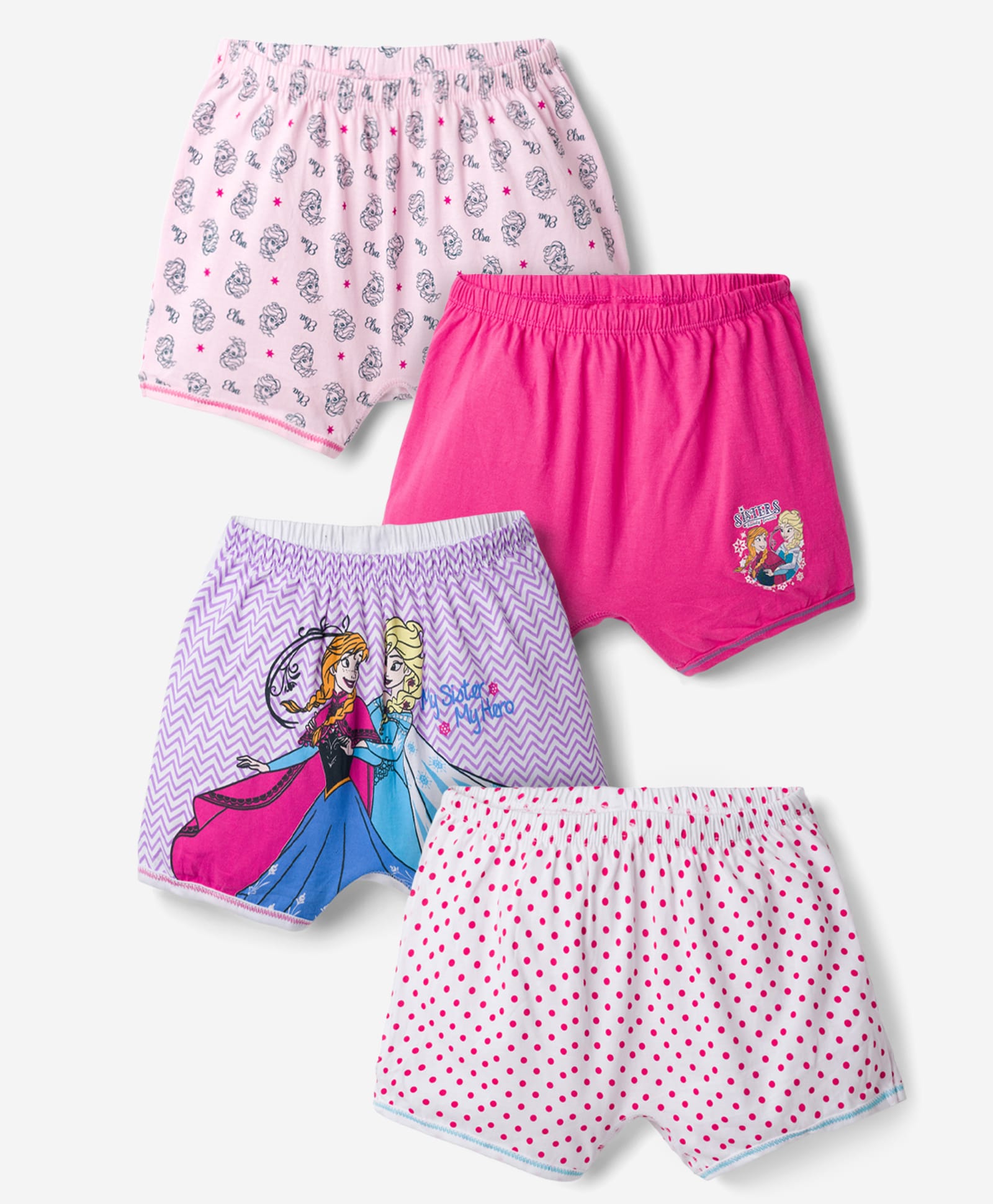 Disney By Bodycare Knitted Shorts With Disney Frozen Graphic & Polka Dot Print Pack Of 4 - White, Pink & Purple-image-41
