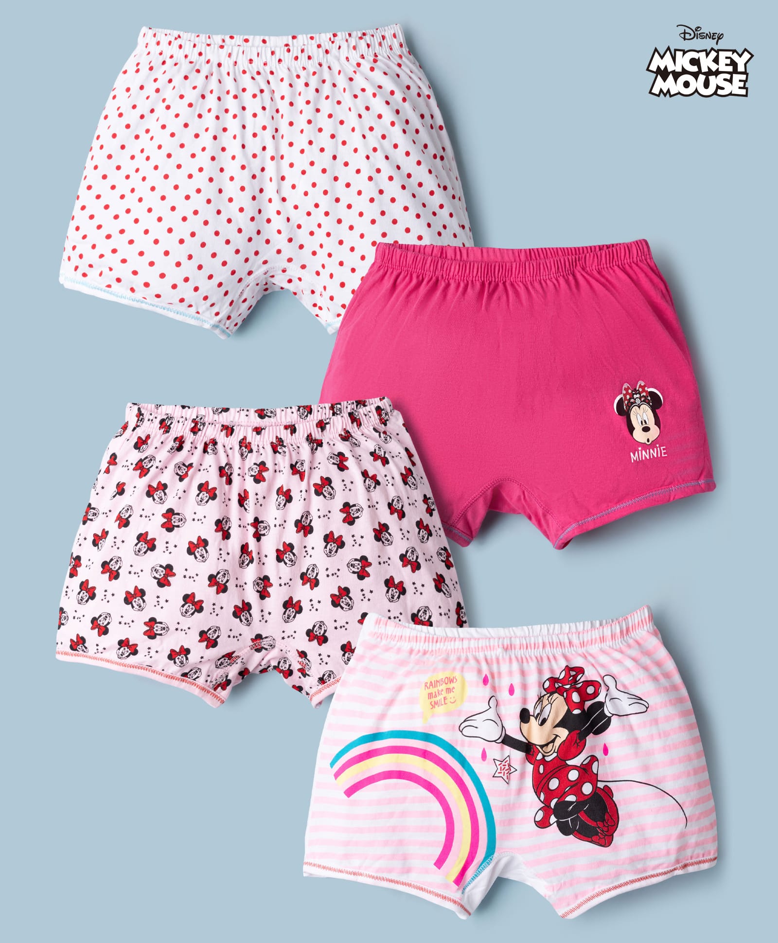 Disney By Bodycare Knit Shorts with Minnie Mouse Print Pack of 4 - Pink & White-image-41