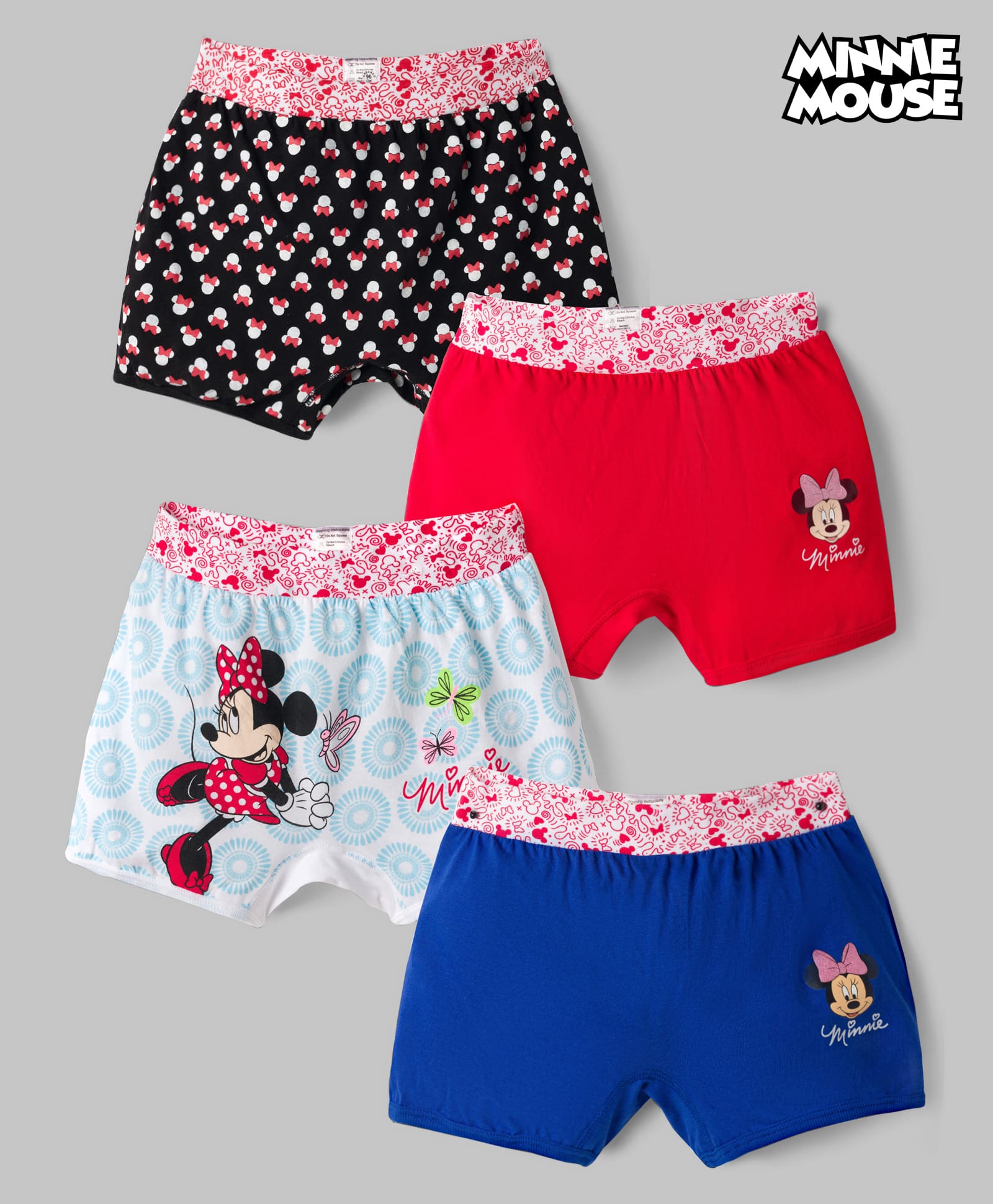 Disney By Bodycare Knitted Shorts With Disney Minnie Mouse Graphic Print Pack Of 4 - Black, Red, Light Blue & Blue-picture-17