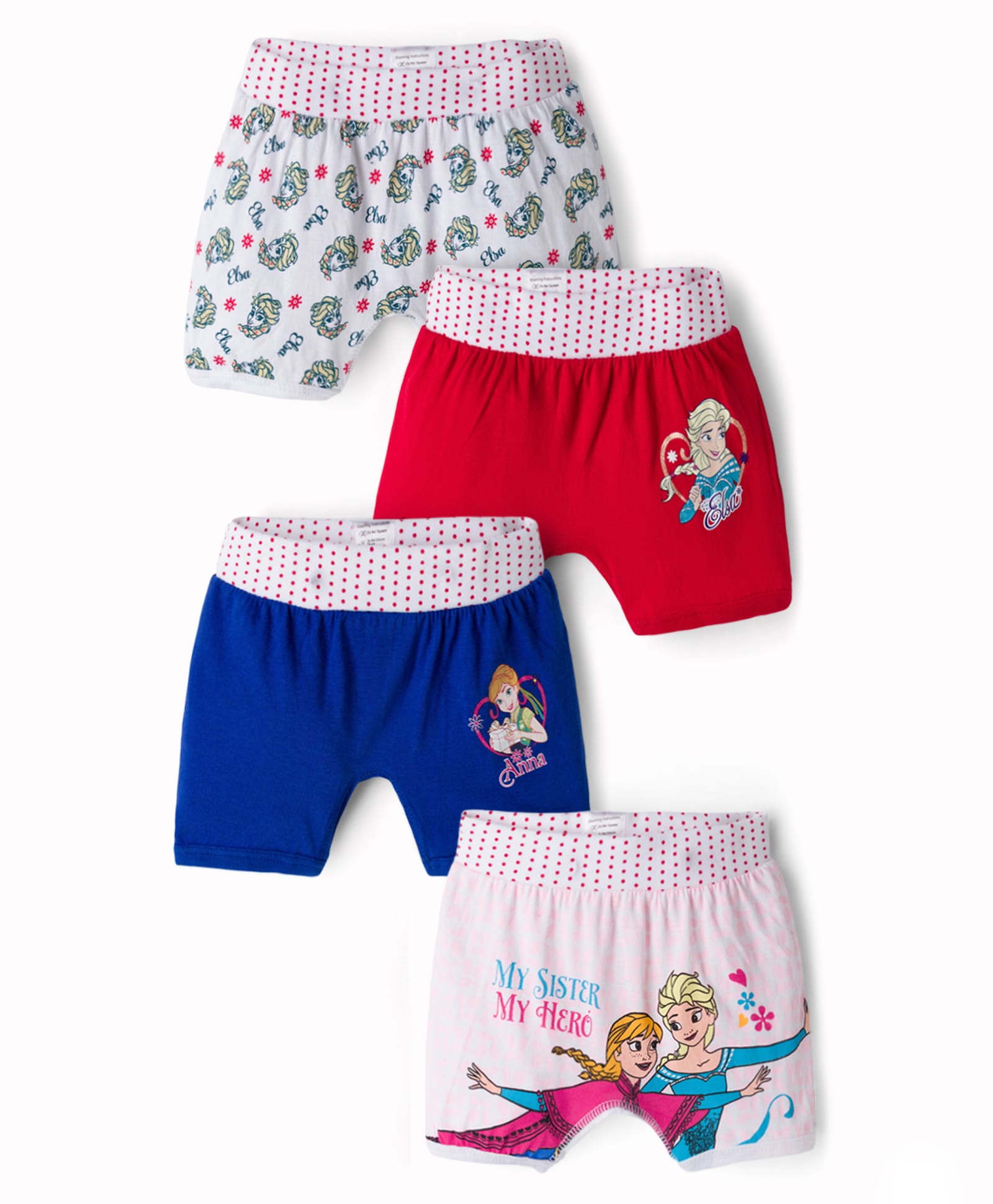 Disney By Bodycare Knitted Shorts With Disney Frozen Graphic & Polka Dot Print Pack Of 4 - White, Red & Blue-image-8