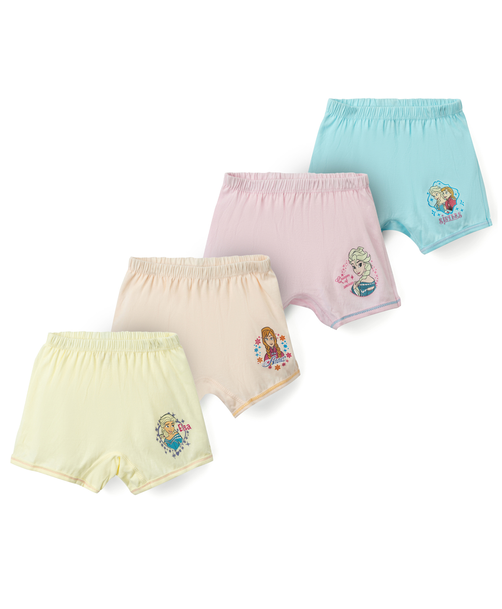 Disney By Bodycare Knit Shorts with Disney Frozen Graphics Pack of 4 - Pink Peach & Yellow-image-20