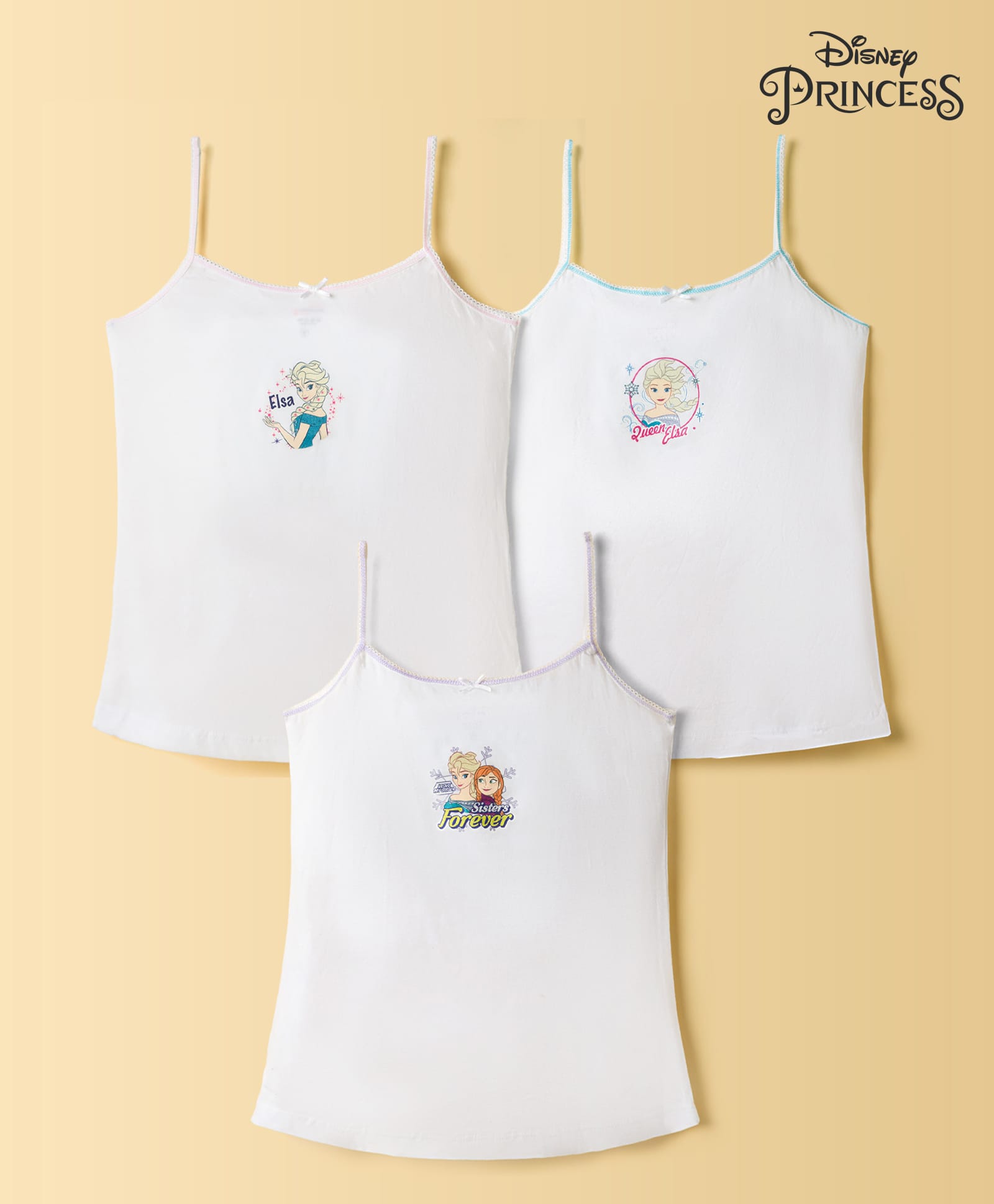 Disney By Bodycare Knit Sleeveless Slips with Disney Frozen Print Pack of 3 - White-picture-13