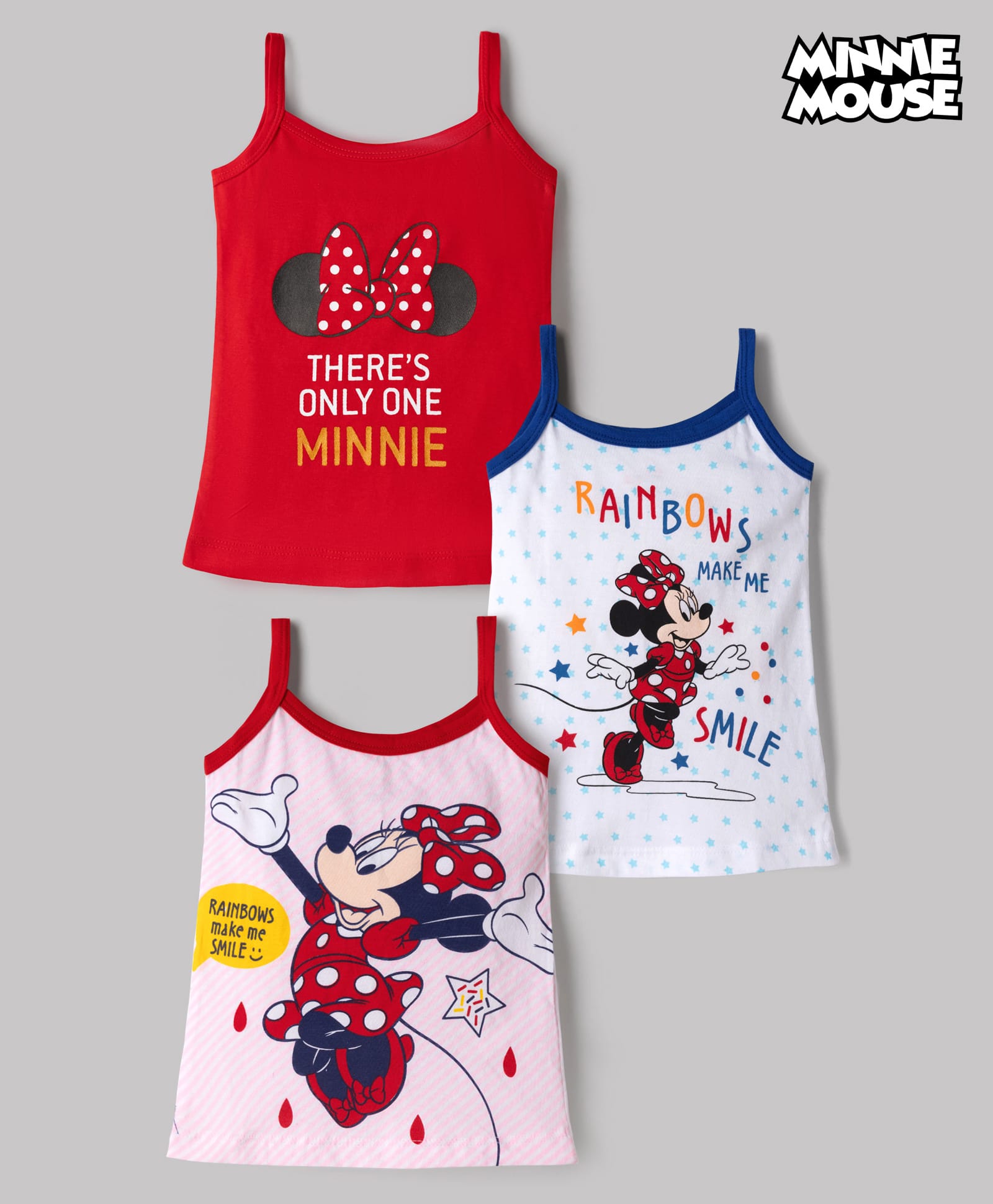 Disney By Bodycare Knit Sleeveless Slips with Minnie Mouse Print Pack of 3 - White Red & Pink-image-20