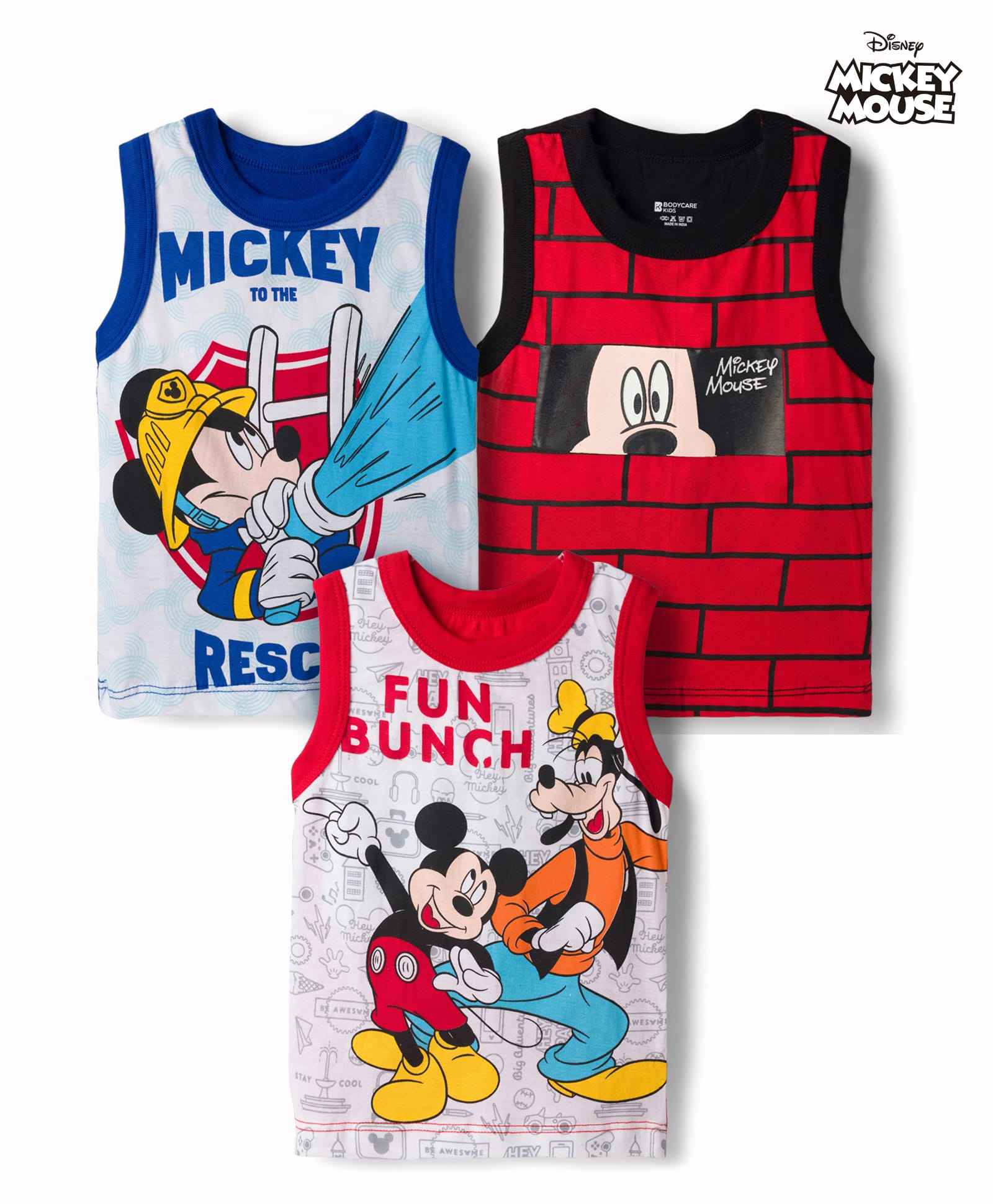 Disney By Bodycare Knitted Sleeveless Vests With Disney Mickey Mouse Graphic Pack of 3 - Blue, Grey & Red-picture-14