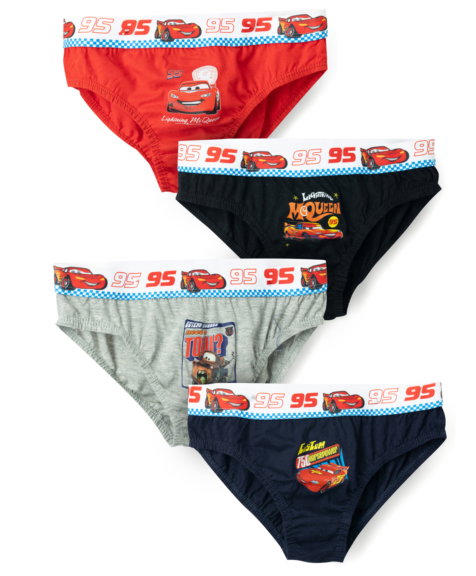 Disney By Bodycare Knit Striped Briefs with Disney Car Graphics Pack of 4 - Red Navy & Black-picture-26