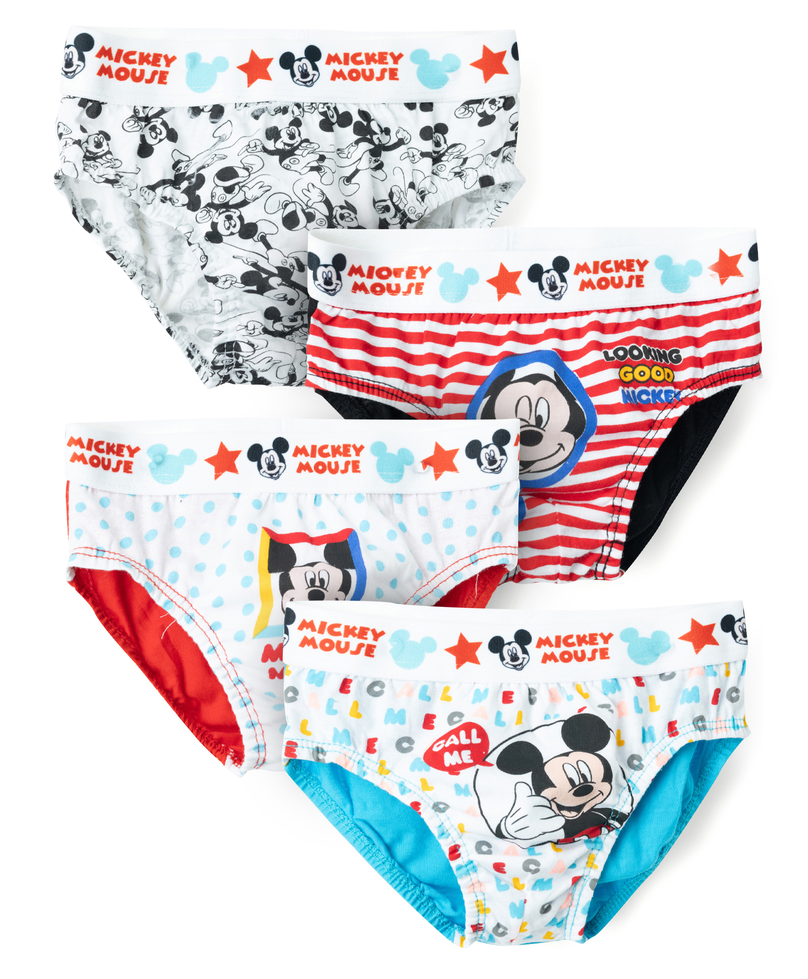 Disney By Bodycare Knit Striped Briefs with Mickey & Friends Graphics Pack of 4- Red Blue & White-picture-12