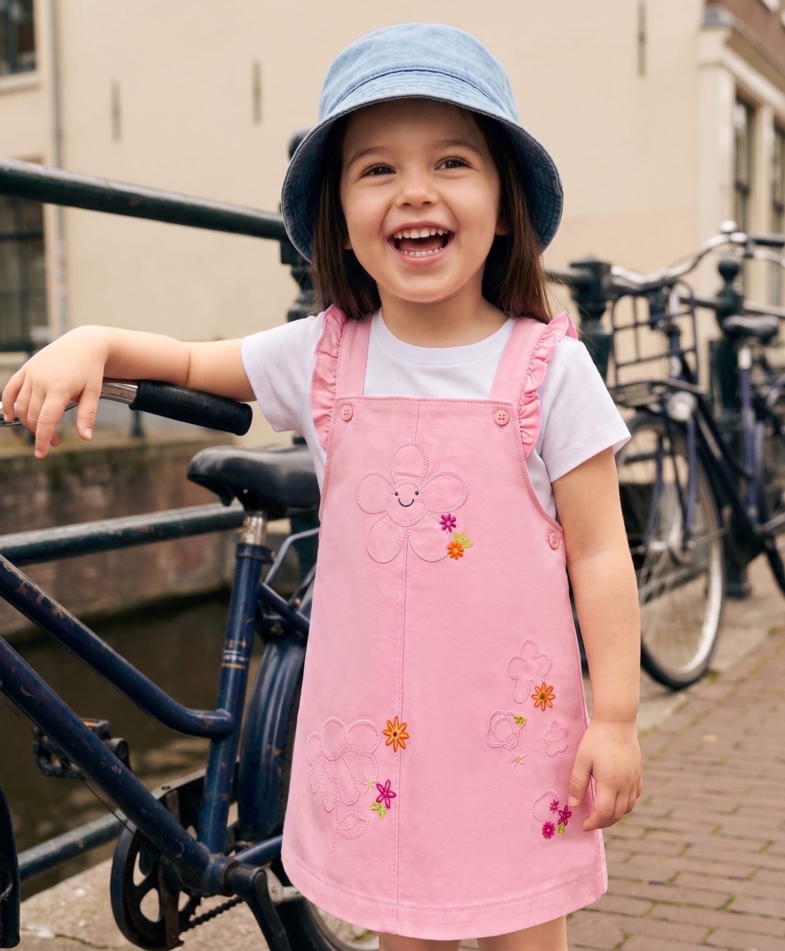 Babyhug Twill Woven Half Sleeves Floral Embroidery Frock with Inner Tee - Pink-image-34