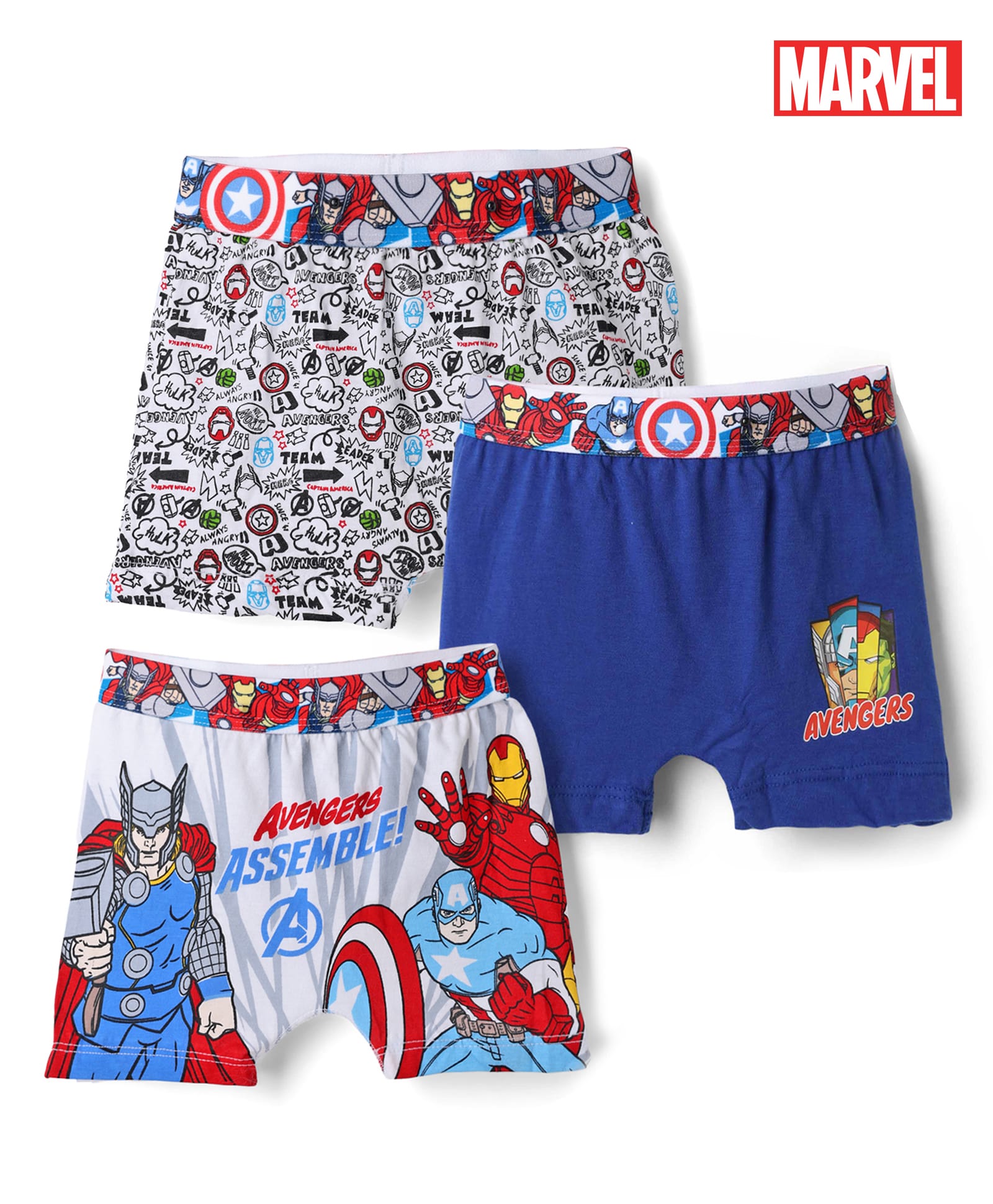 Marvel by Bodycare Knitted Trunks With Avenger Graphic Pack of 3 - White & Navy Blue-image-19