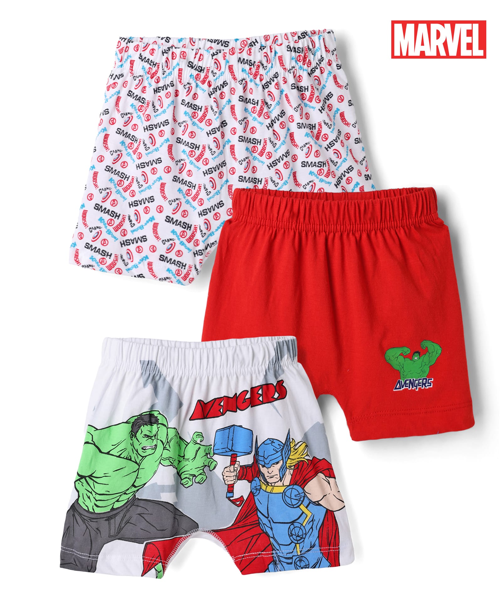 Marvel by Bodycare Knitted Trunks With Avenger Graphic Pack of 3 - White & Red-image-1