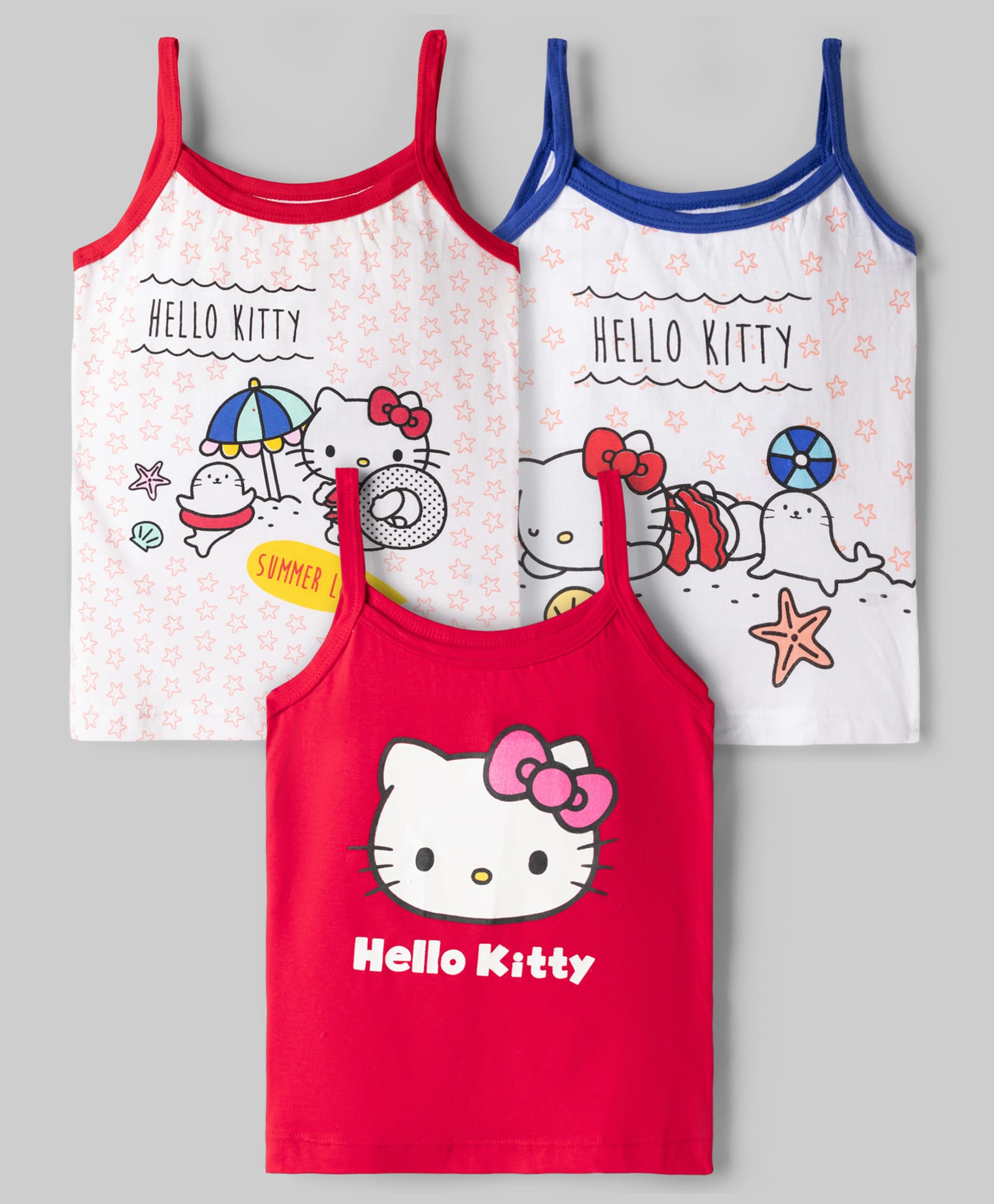 Bodycare Knitted Sleeveless Slips With Hello Kitty Graphic Pack of 3 - White & Red-picture-14