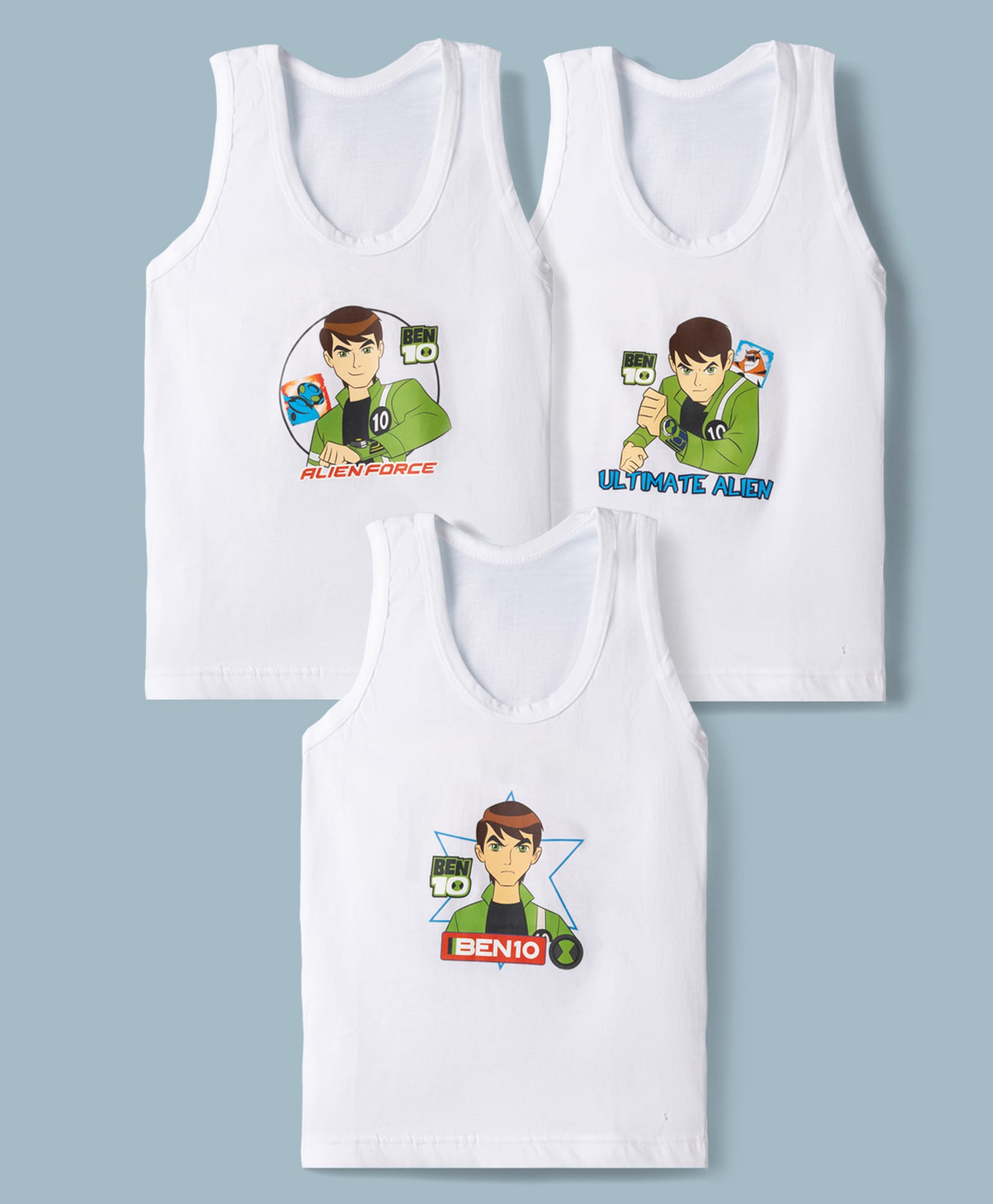 Bodycare Knitted Sleeveless Vests With Ben 10 Graphic Pack of 3 - White-picture-15
