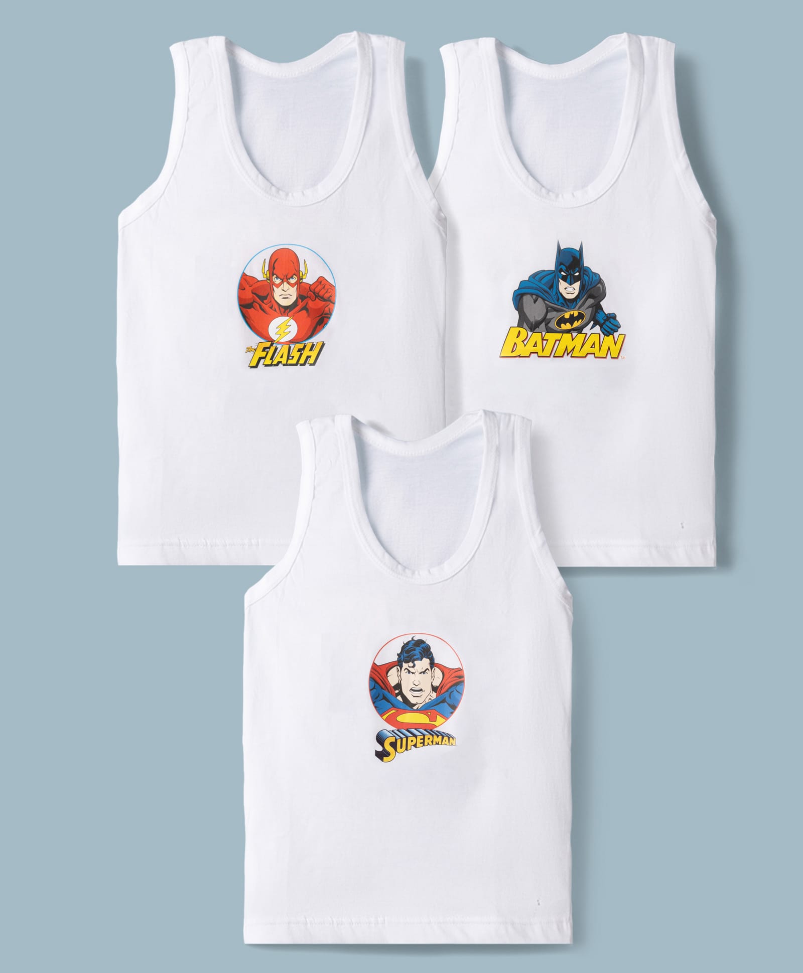Bodycare Knitted Sleeveless Vests With Batman & Super Man Graphic Pack of 3 - White-image-21